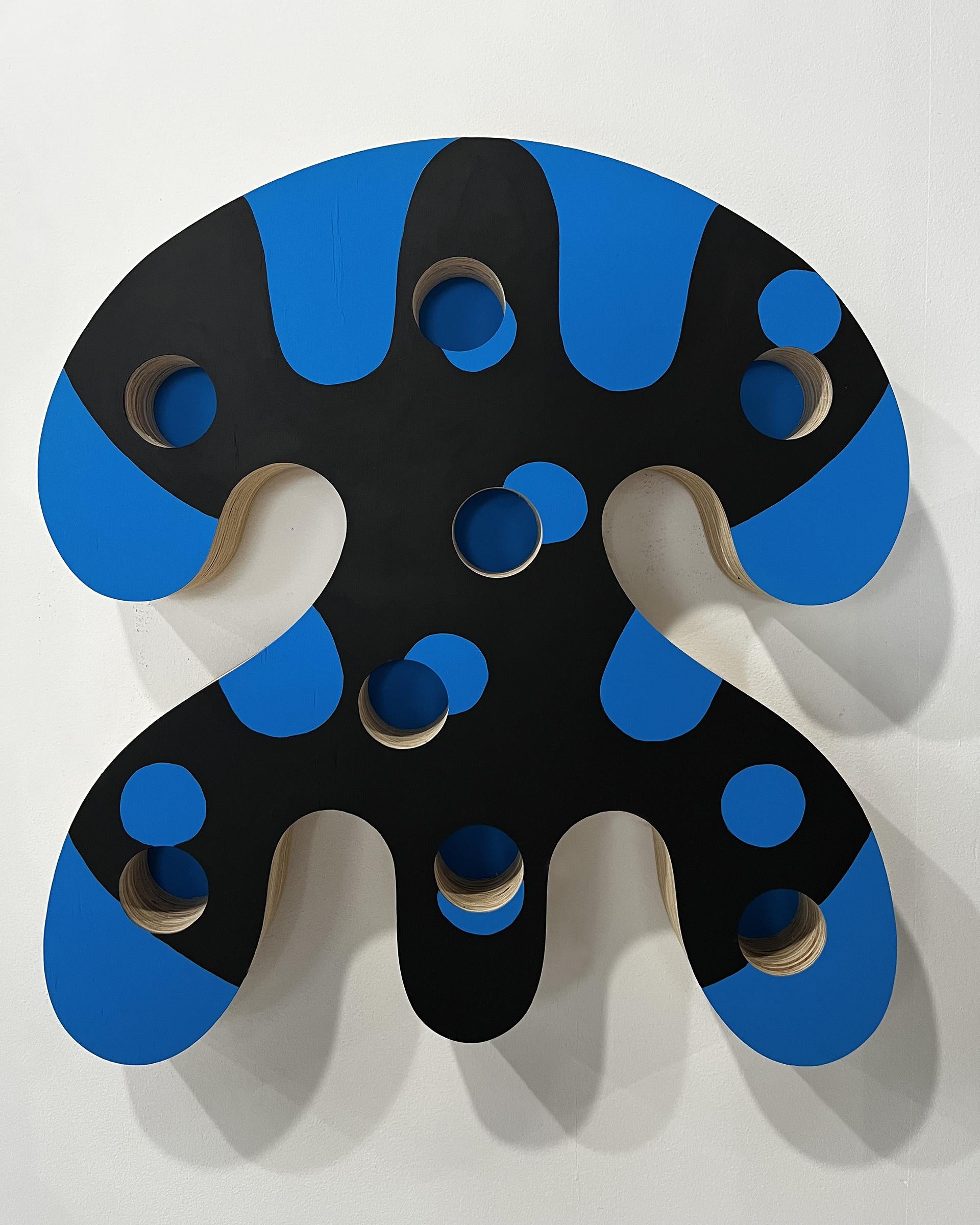 "Single Shape System 004" blue, symbol, language, abstract, wall sculpture