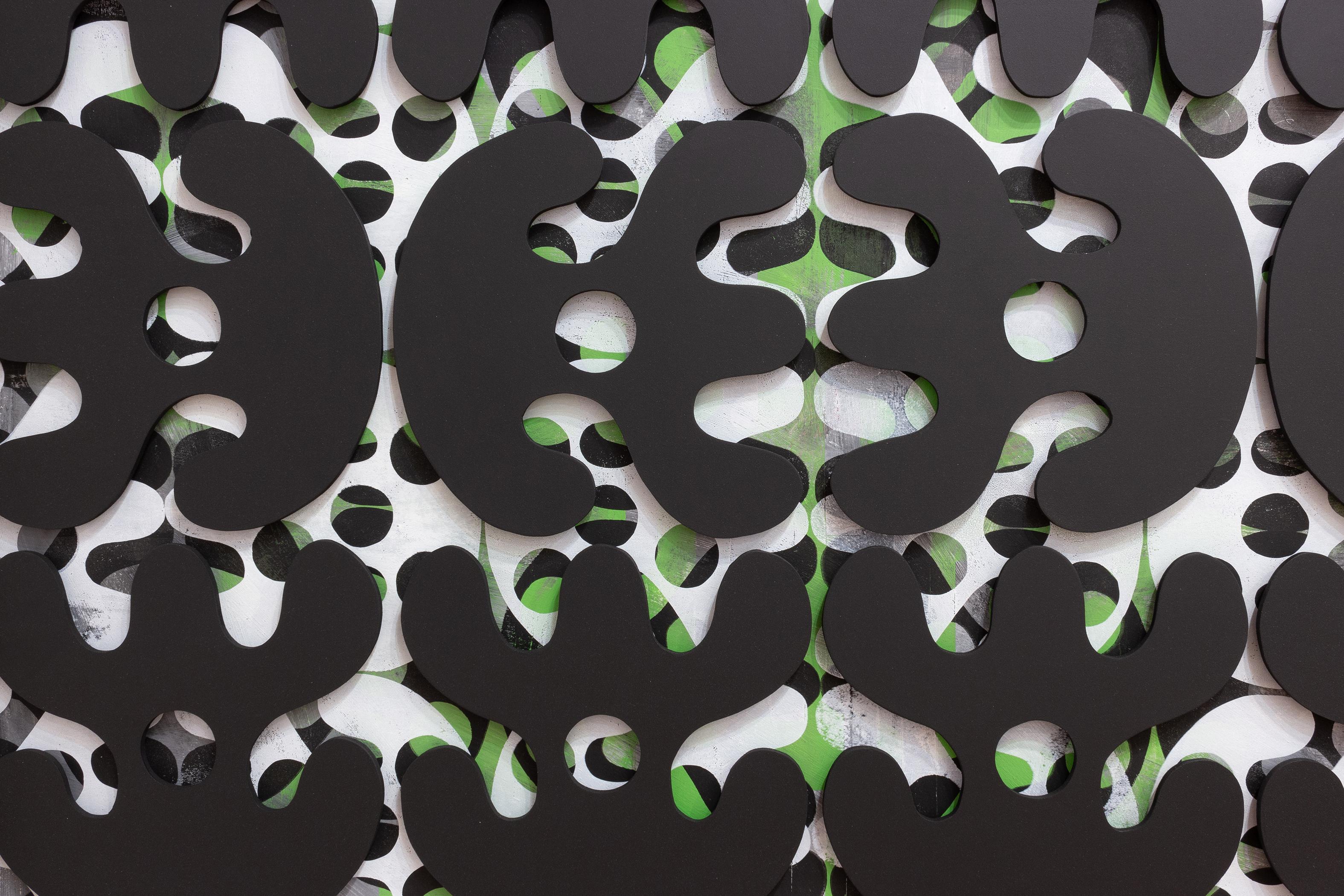 'Single Shape System' large-scale abstract, modern, black, white, green, symbols - Contemporary Sculpture by Esteban Patino