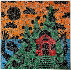 "Sisyphus" symbol, language, abstract, wall sculpture, landscape, figure