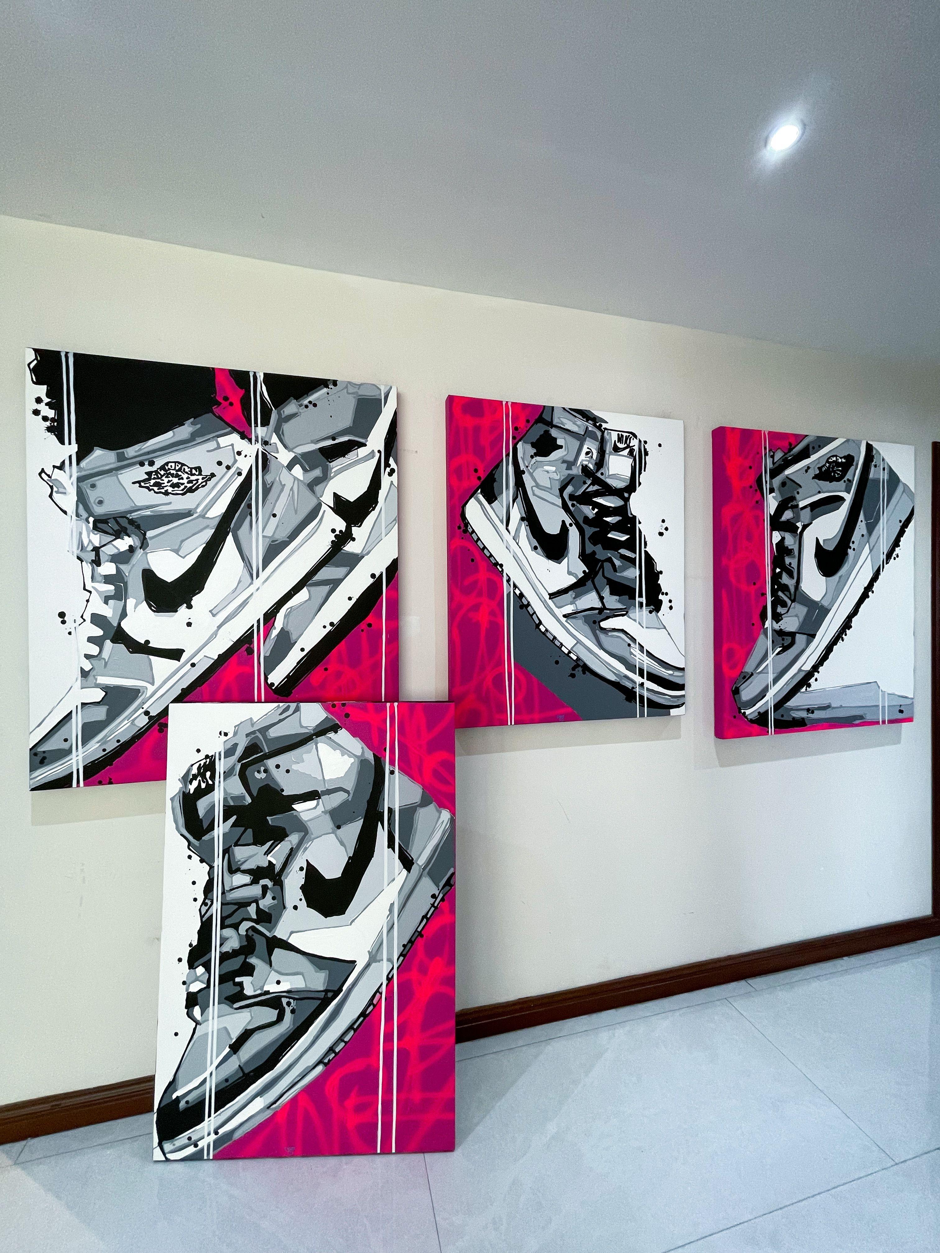 Fly High: The Spirit of the Air Jordan, Painting, Acrylic on Canvas For Sale 1