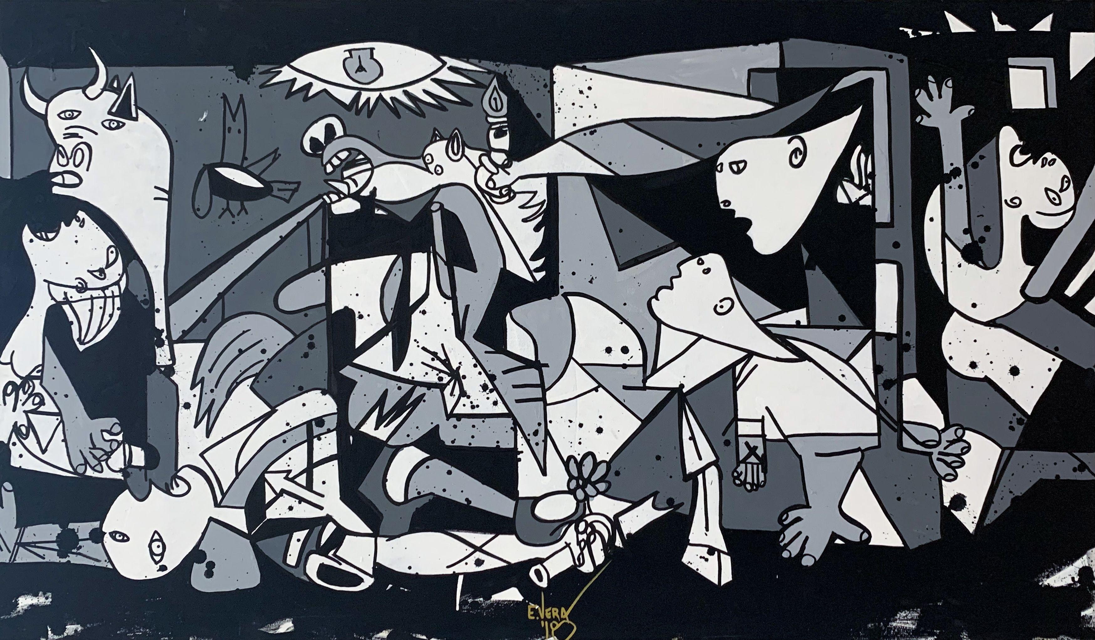 Pablo Picasso's Guernica painting inspired, great colors, acrylic and spray on canvas, great artwork, exhibitions in the best Art Galleries in France, USA and Mexico. :: Painting :: Cubism :: This piece comes with an official certificate of