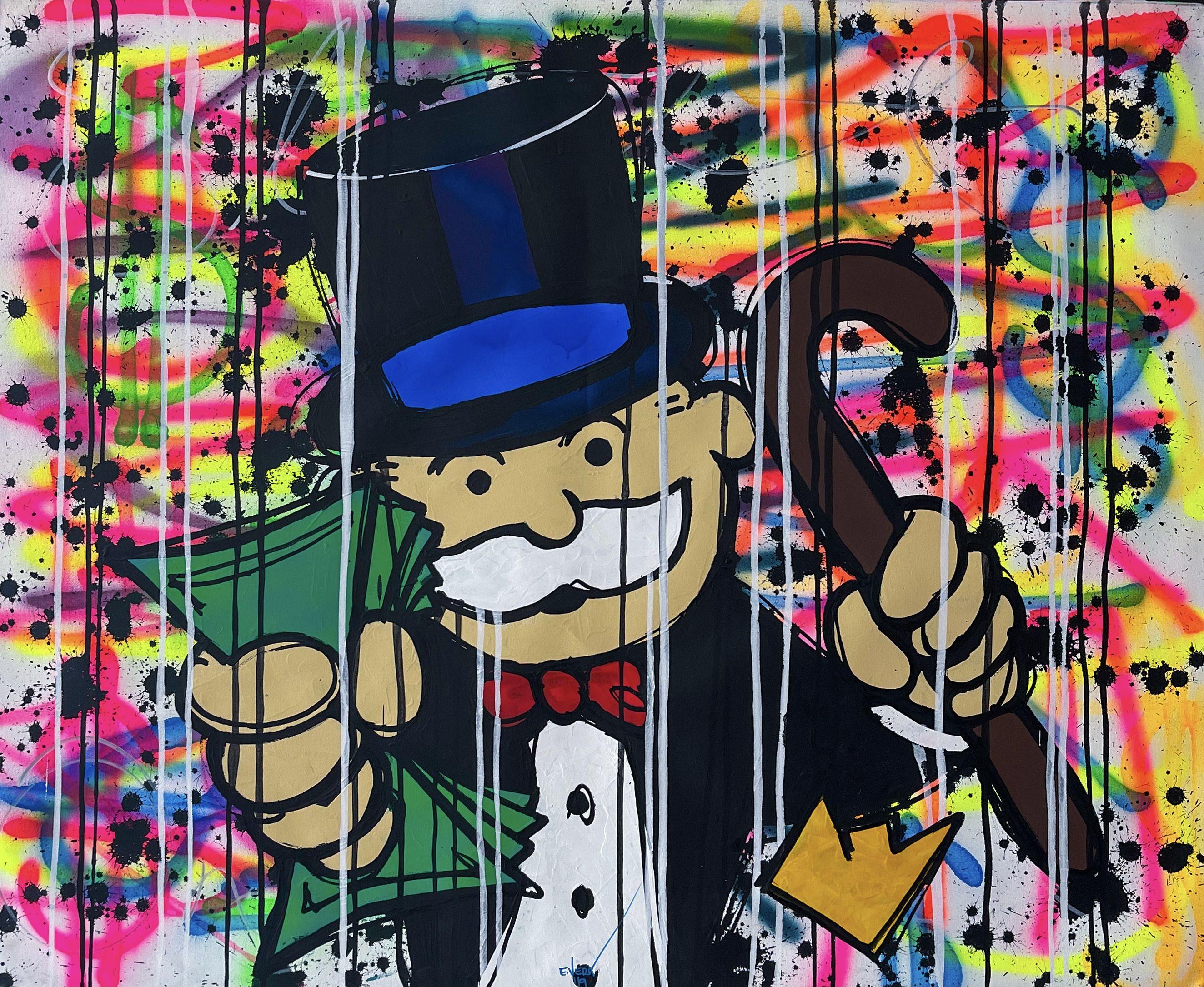 Monopoly and Bitcoin inspired, great colors, acrylic and spray on canvas, great art work, exhibitions in the best Art Galleries in France, USA and Mexico. :: Painting :: Pop-Art :: This piece comes with an official certificate of authenticity signed