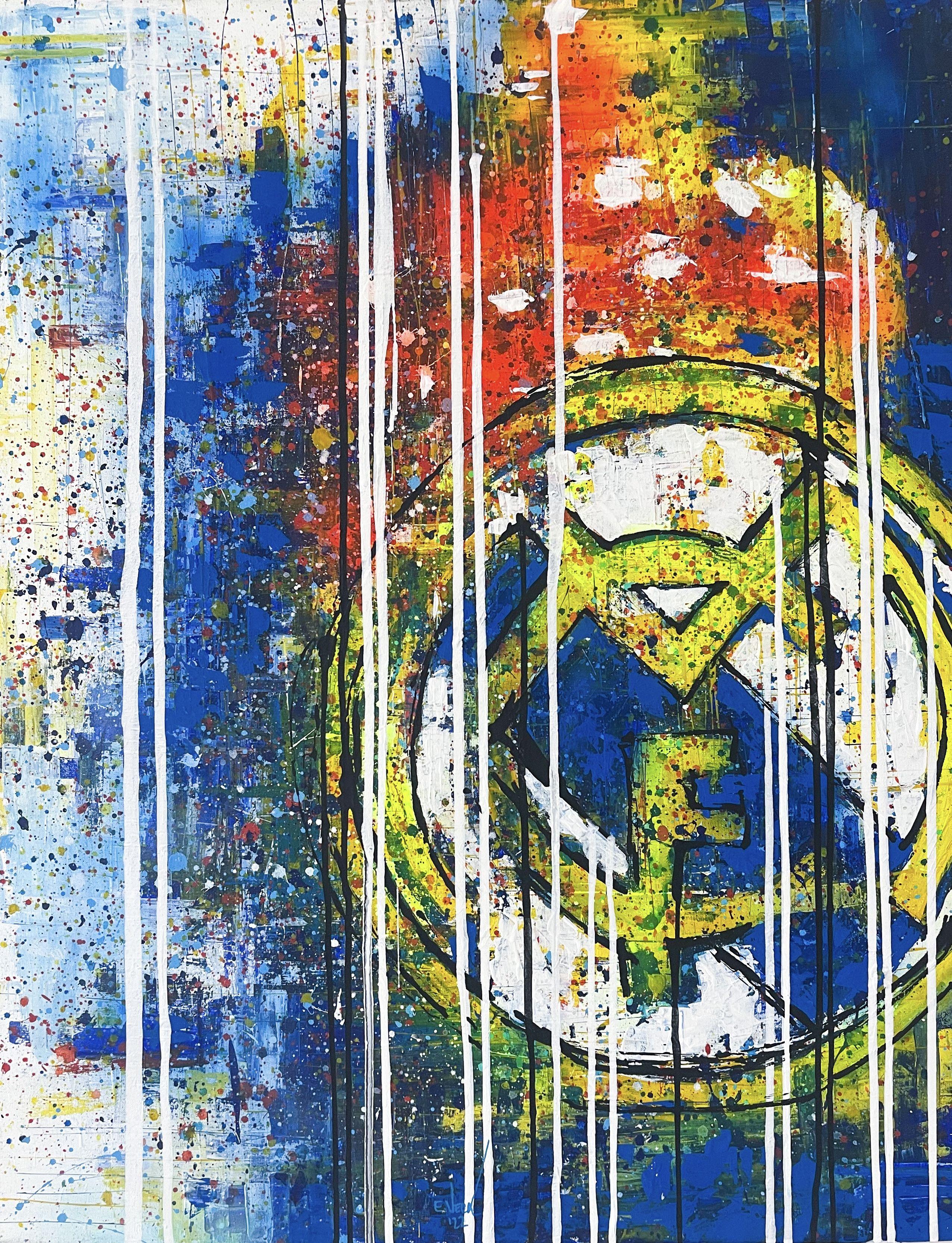 Real Madrid inspired, great colors, acrylic and spray on canvas, great art work, exhibitions in the best Art Galleries in France, USA and Mexico.    The 14 white lines represent the 14 Champions League titles. :: Painting :: Contemporary :: This
