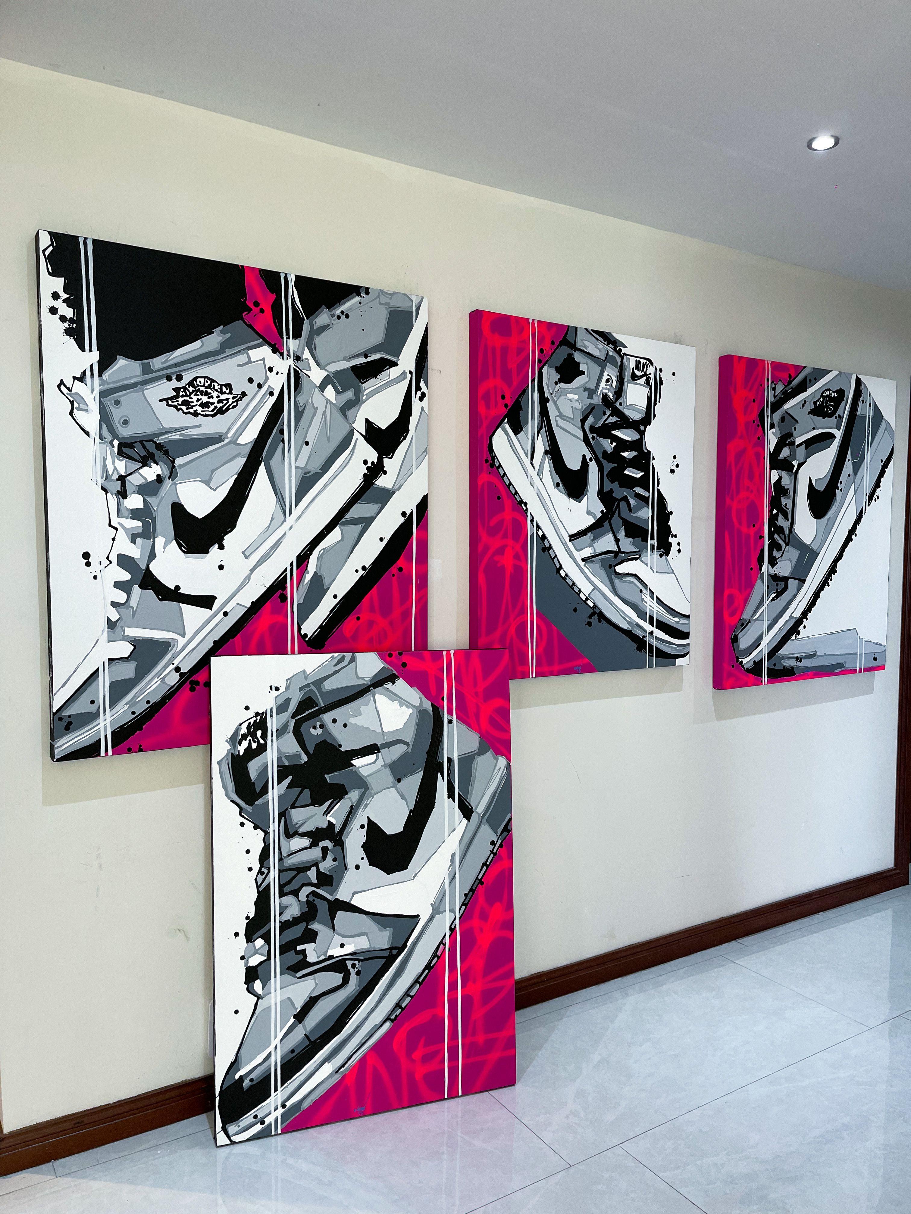 Sneaker Dreams: Artistic Odes to the Air Jordan, Painting, Acrylic on Canvas For Sale 4