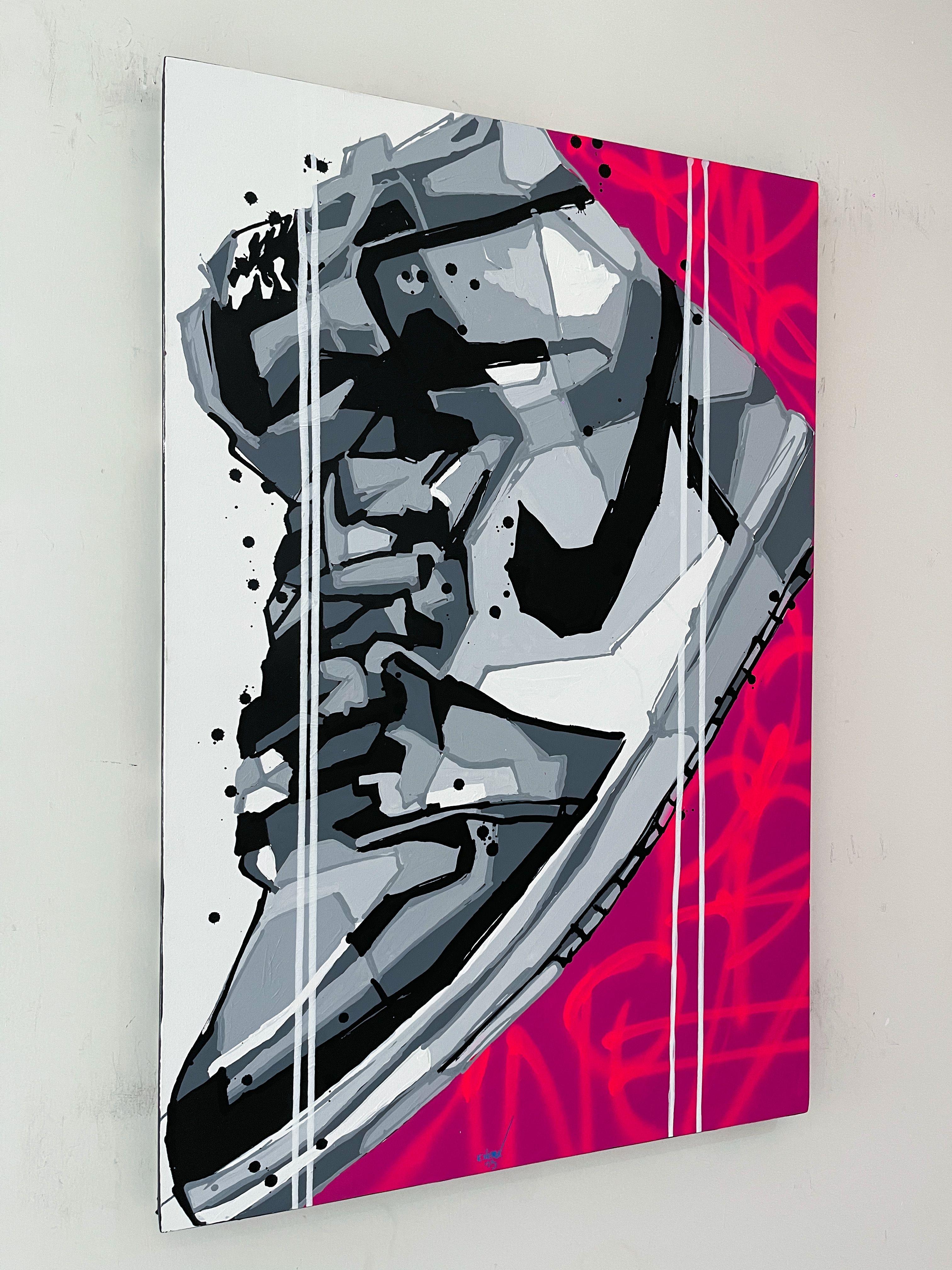 Les œuvres d'art de cette série en édition limitée sont visuellement frappantes et capturent le design emblématique des chaussures Air Jordan 1 d'une manière audacieuse et énergique. L'utilisation de l'acrylique et de la peinture en aérosol ajoute