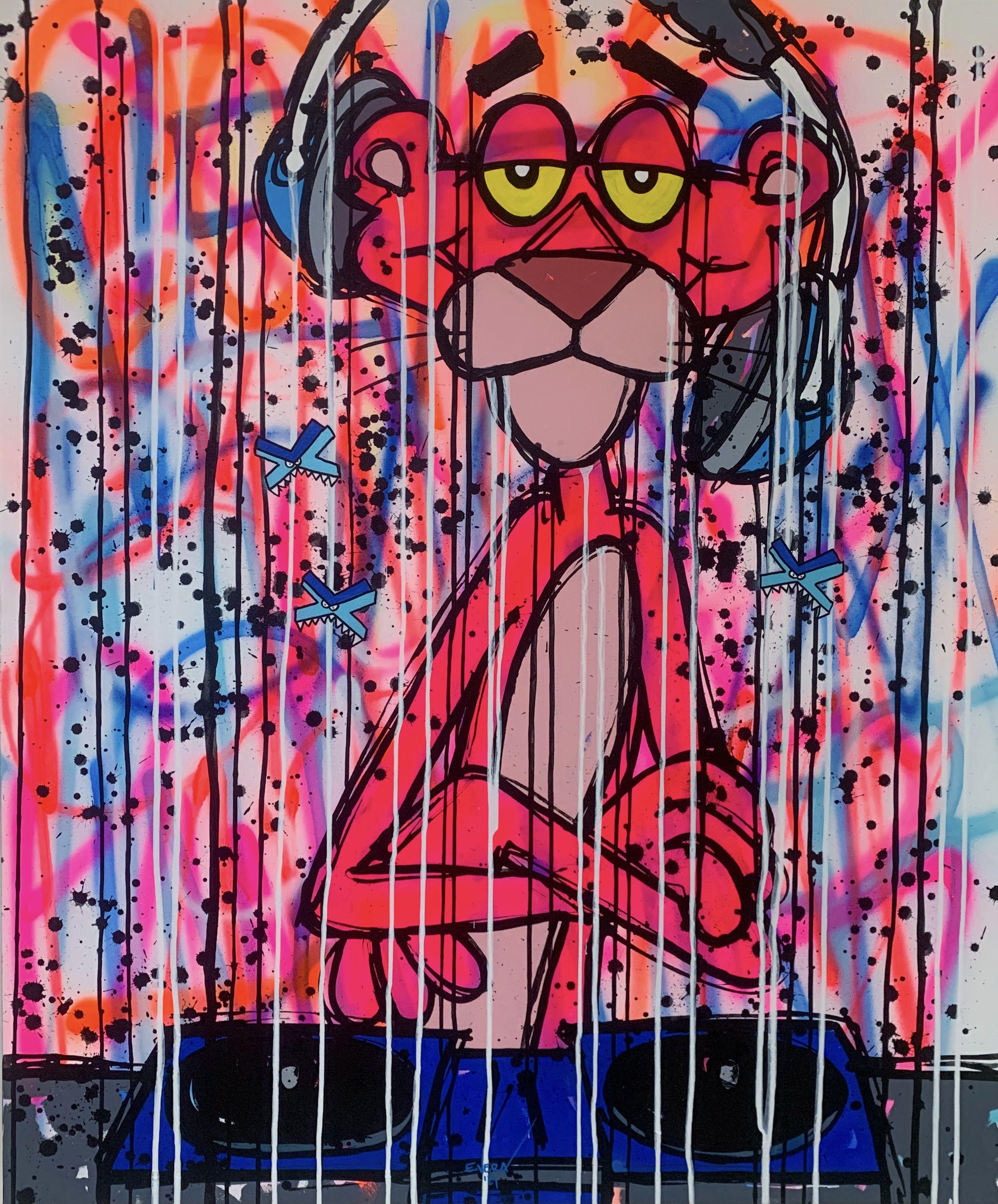Pink Panther inspired, great colors, acrylic and spray on canvas, great artwork, exhibitions in the best Art Galleries in France, USA and Mexico. :: Painting :: Pop-Art :: This piece comes with an official certificate of authenticity signed by the