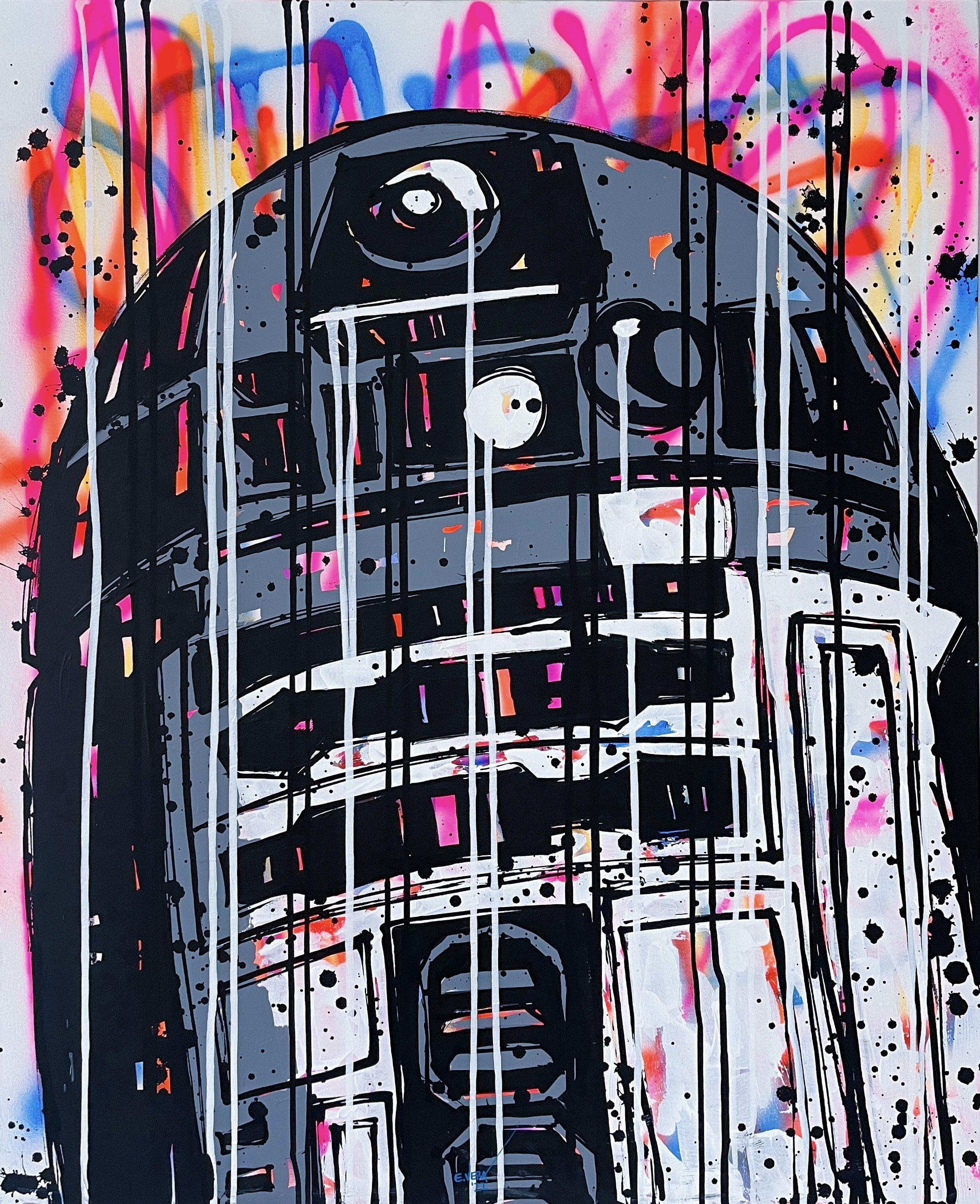 R2D2 and Star Wars inspired, great colors, acrylic and spray on canvas, great art work, exhibitions in the best Art Galleries in France, USA and Mexico. :: Painting :: Pop-Art :: This piece comes with an official certificate of authenticity signed