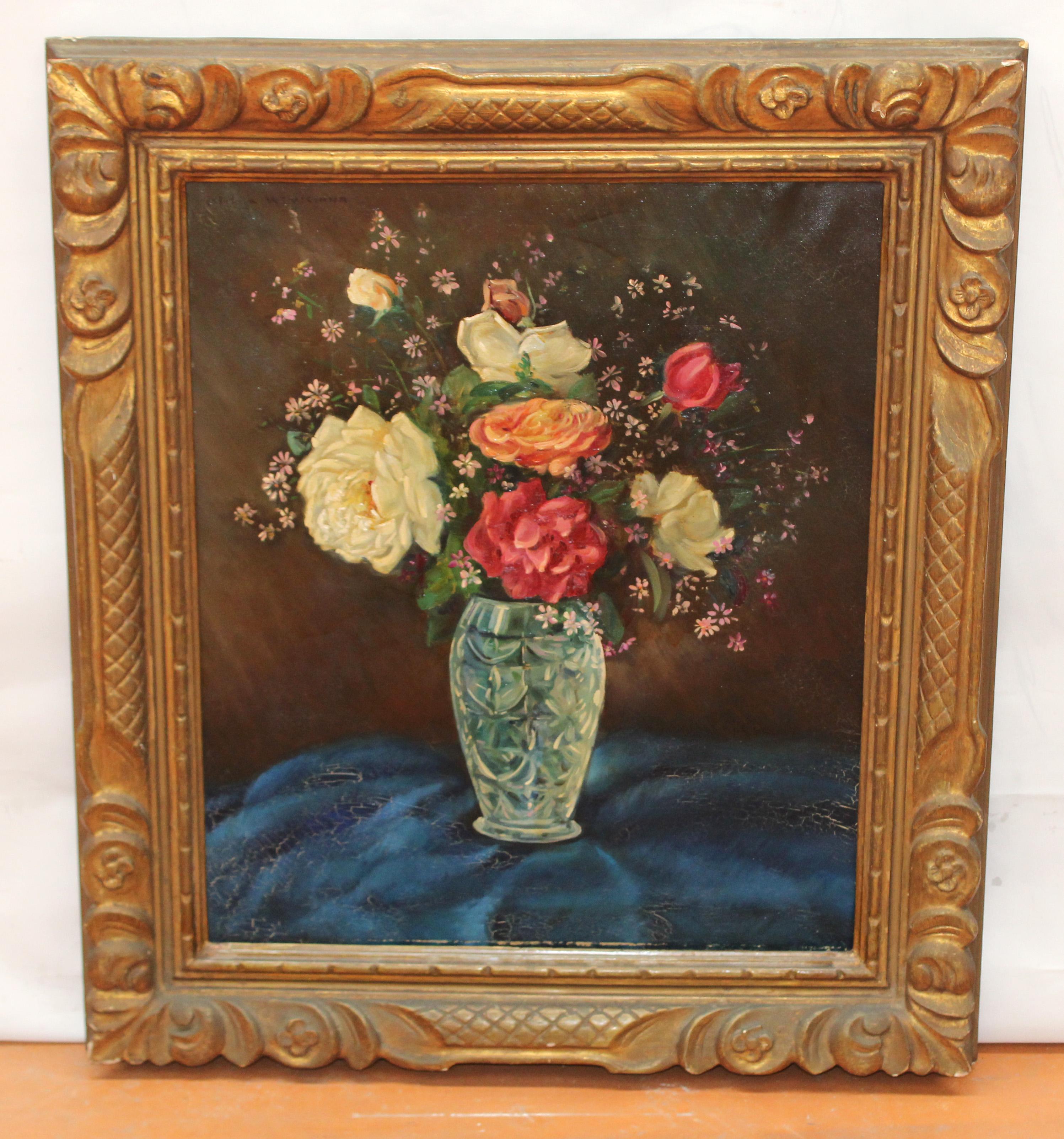 Bodegón de rosas - Óleo sobre tela - Painting by Esteban Wenceslao Viciana