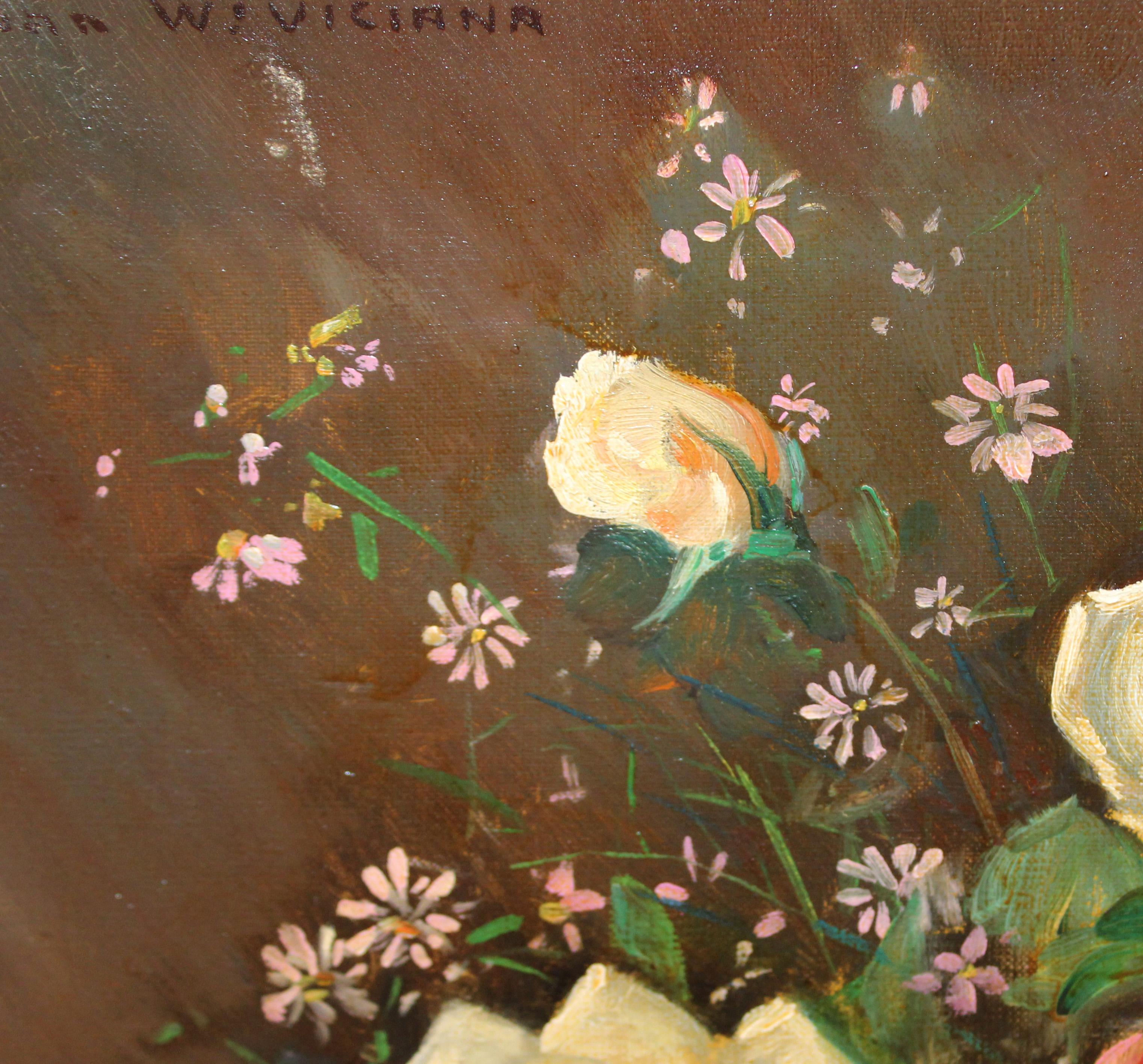Bodegón de rosas - Óleo sobre tela - Black Still-Life Painting by Esteban Wenceslao Viciana