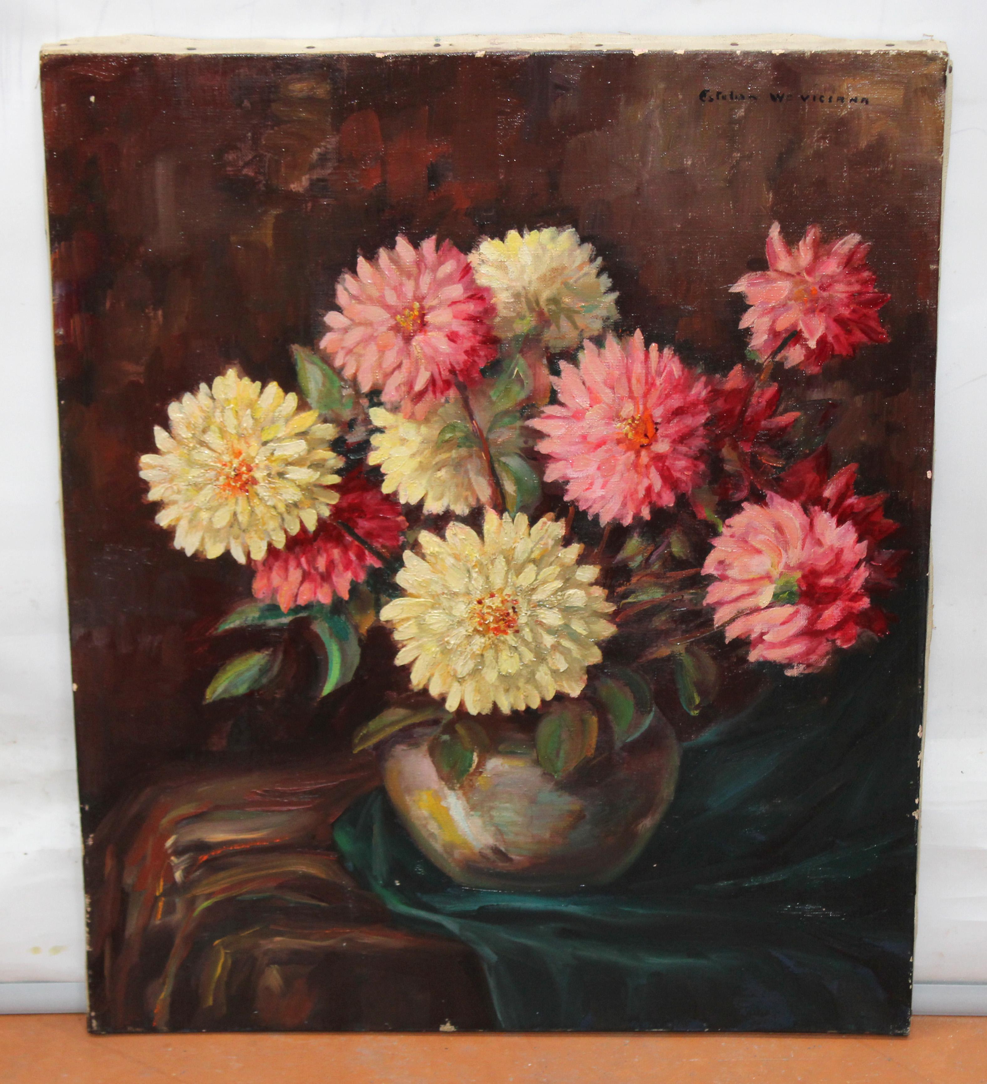 Óleo sobre tela - Bodegón de flores - Painting di Esteban Wenceslao Viciana