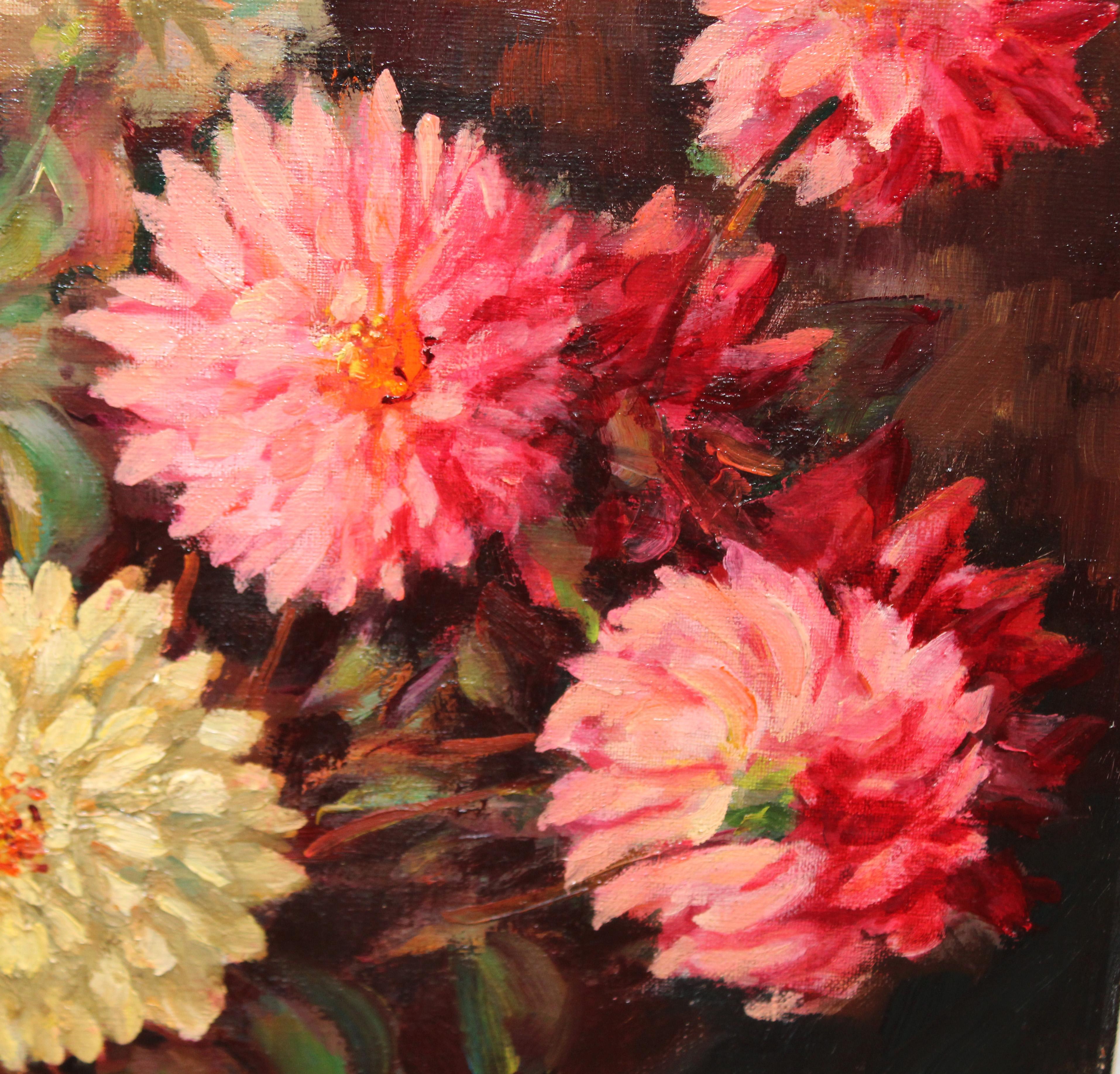 Óleo sobre tela - Bodegón de flores - Still-Life Painting Nero di Esteban Wenceslao Viciana