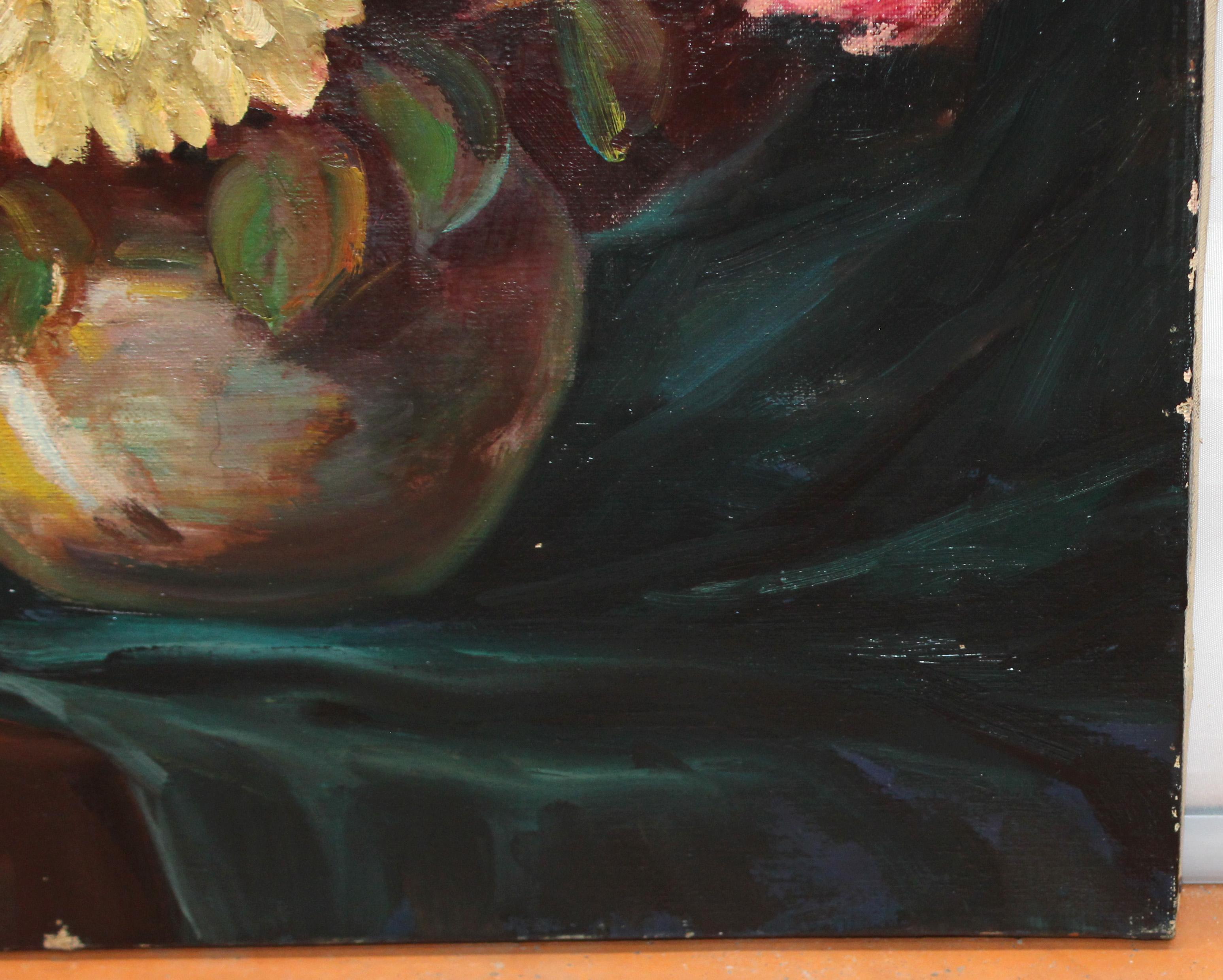 Óleo sobre tela - Bodegón de flores in vendita 4