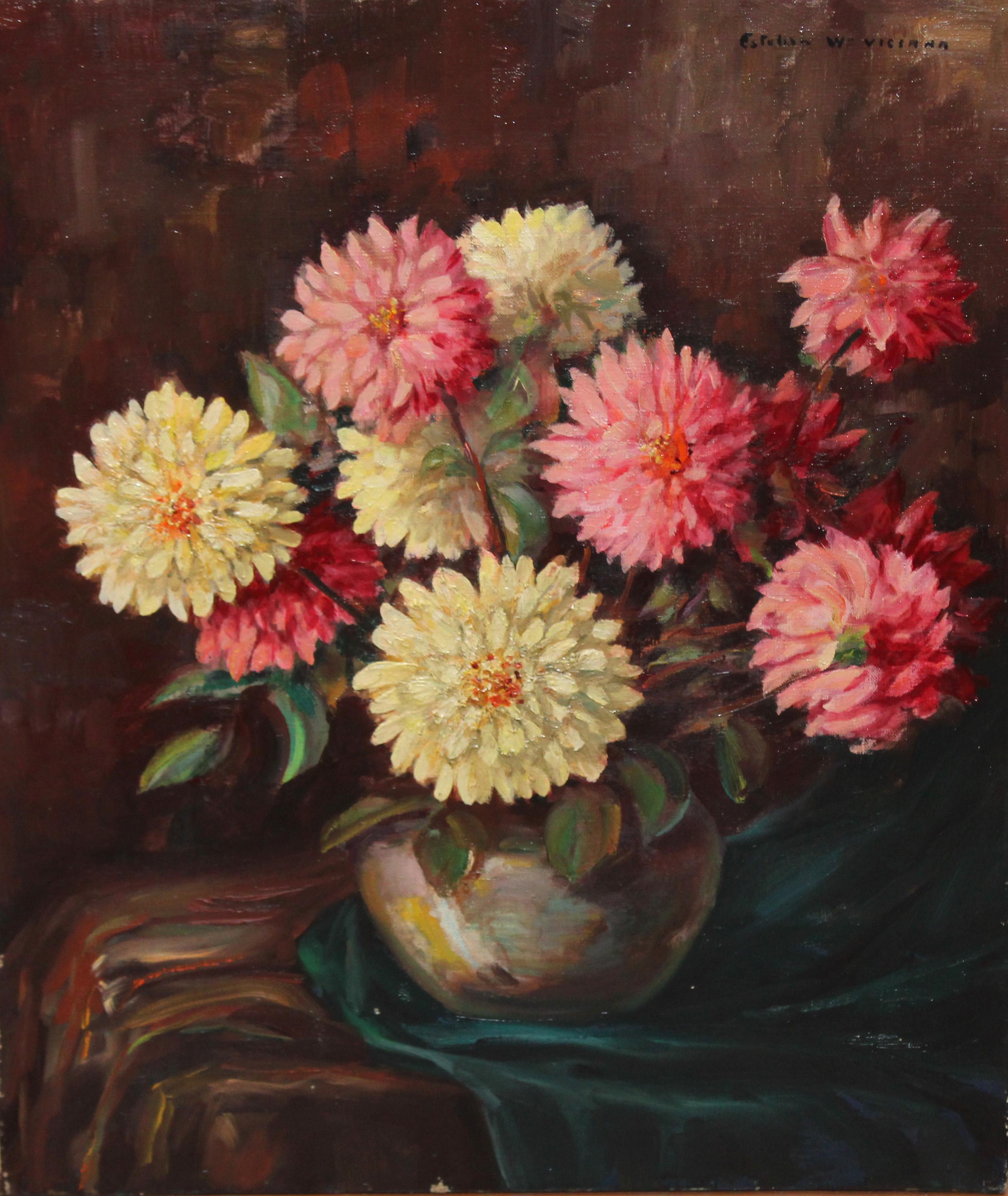 Still-Life Painting di Esteban Wenceslao Viciana - Óleo sobre tela - Bodegón de flores