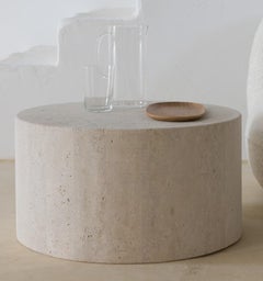 Cube 80 Muted Beige Travertine Round Decorative Coffee Table by Beije Avenue