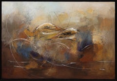 „Love Birds“ Großes 6' x 8,5' Expressionistisches Mixed-Media-Gemälde von Enten