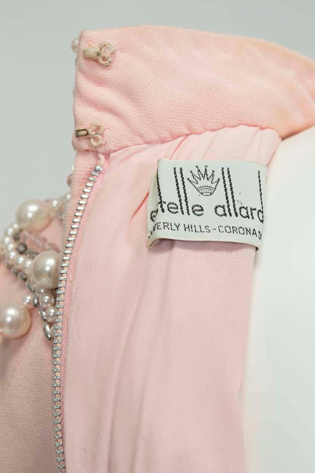 Estelle Allardale Pink Silk Kiss of the Spiderwoman Jeweled Maxi Gown – M, 1960s 5