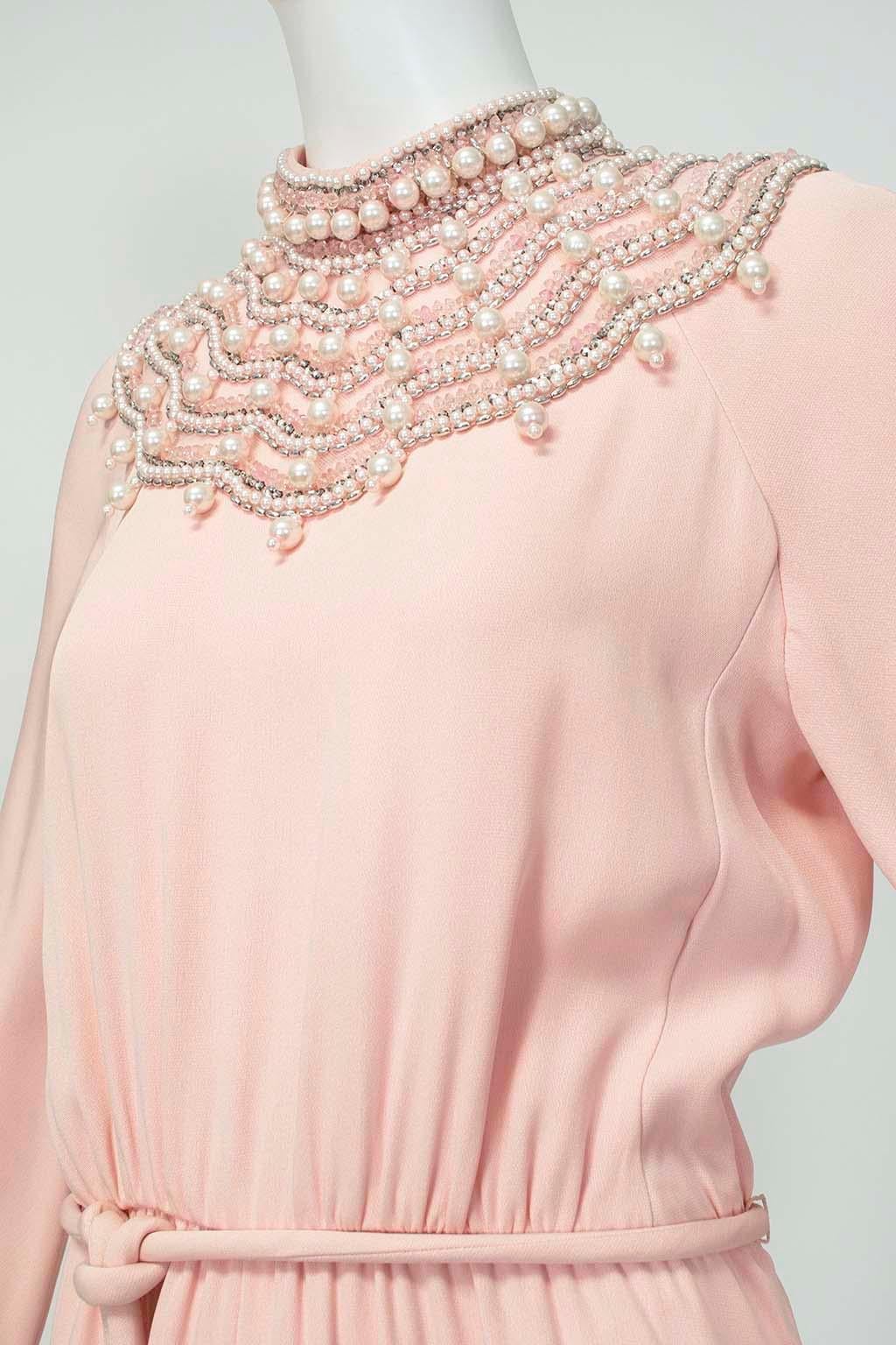 Women's Estelle Allardale Pink Silk Kiss of the Spiderwoman Jeweled Maxi Gown – M, 1960s