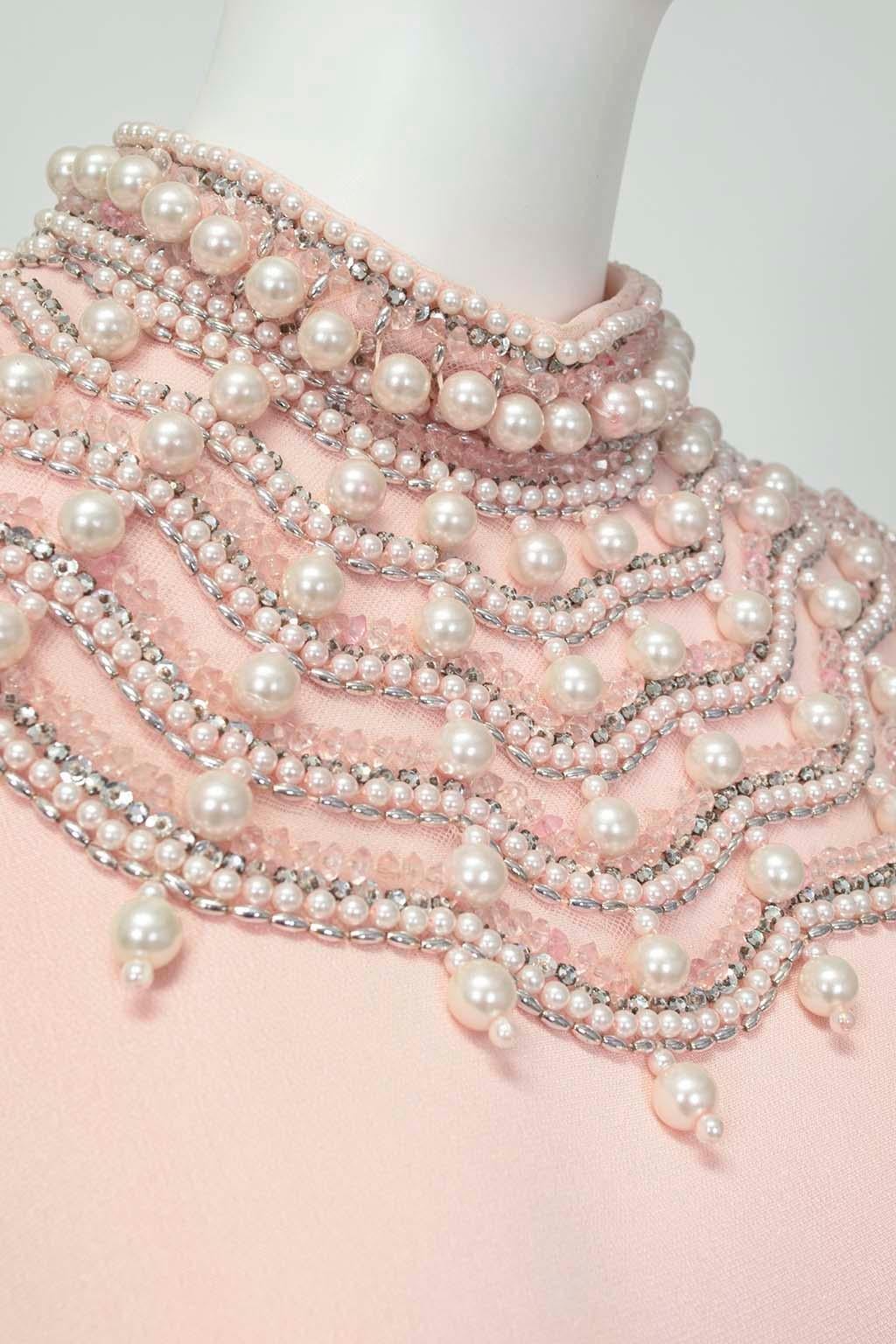 Estelle Allardale Pink Silk Kiss of the Spiderwoman Jeweled Maxi Gown – M, 1960s 1