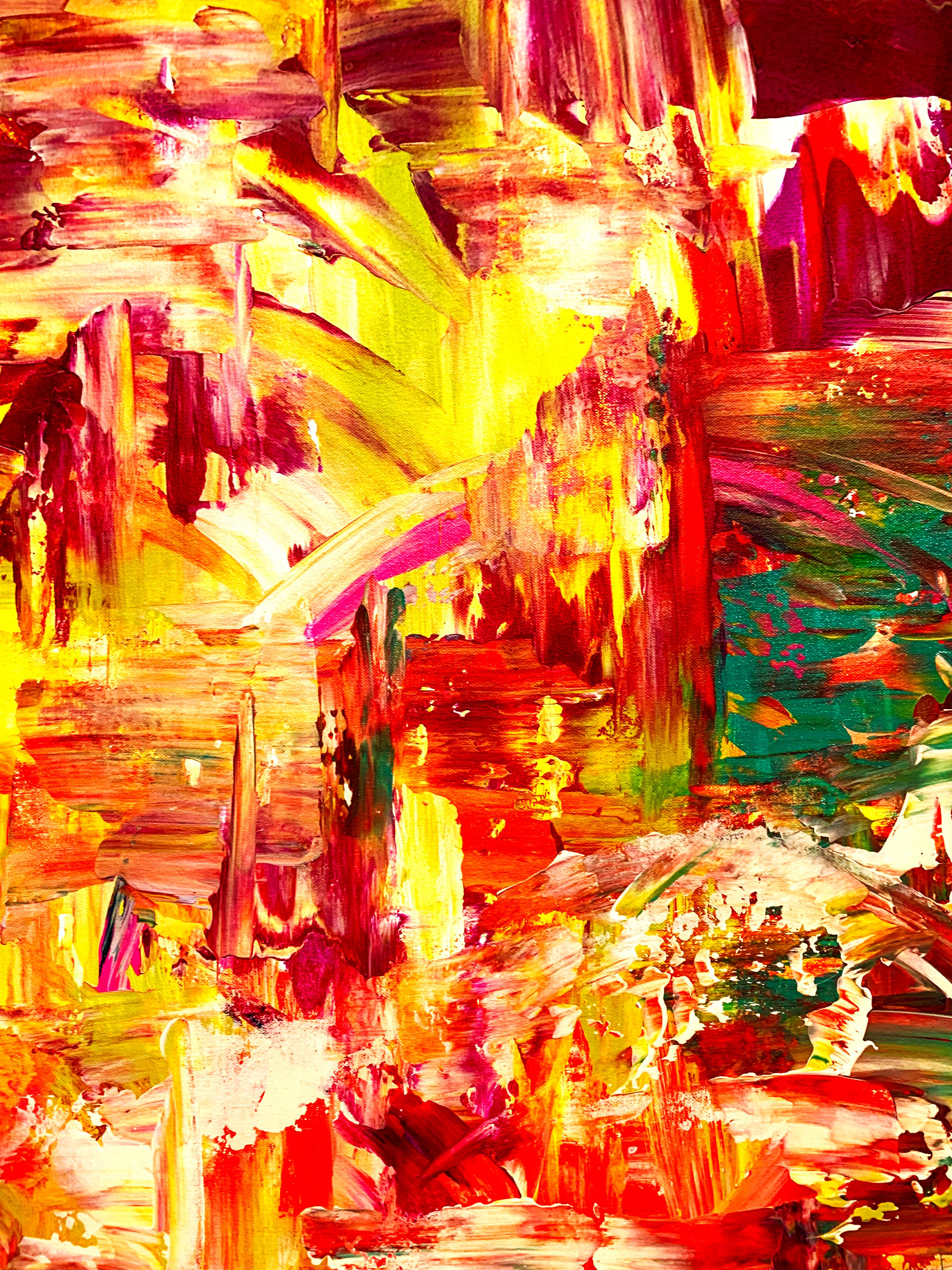 This painting is an abstract rendition of arriving at Elysium. In Greek mythology, Elysium is the paradise to which heroes on whom the gods conferred immortality were sent.. This work is painted in the style of abstract expressionism.

This work is