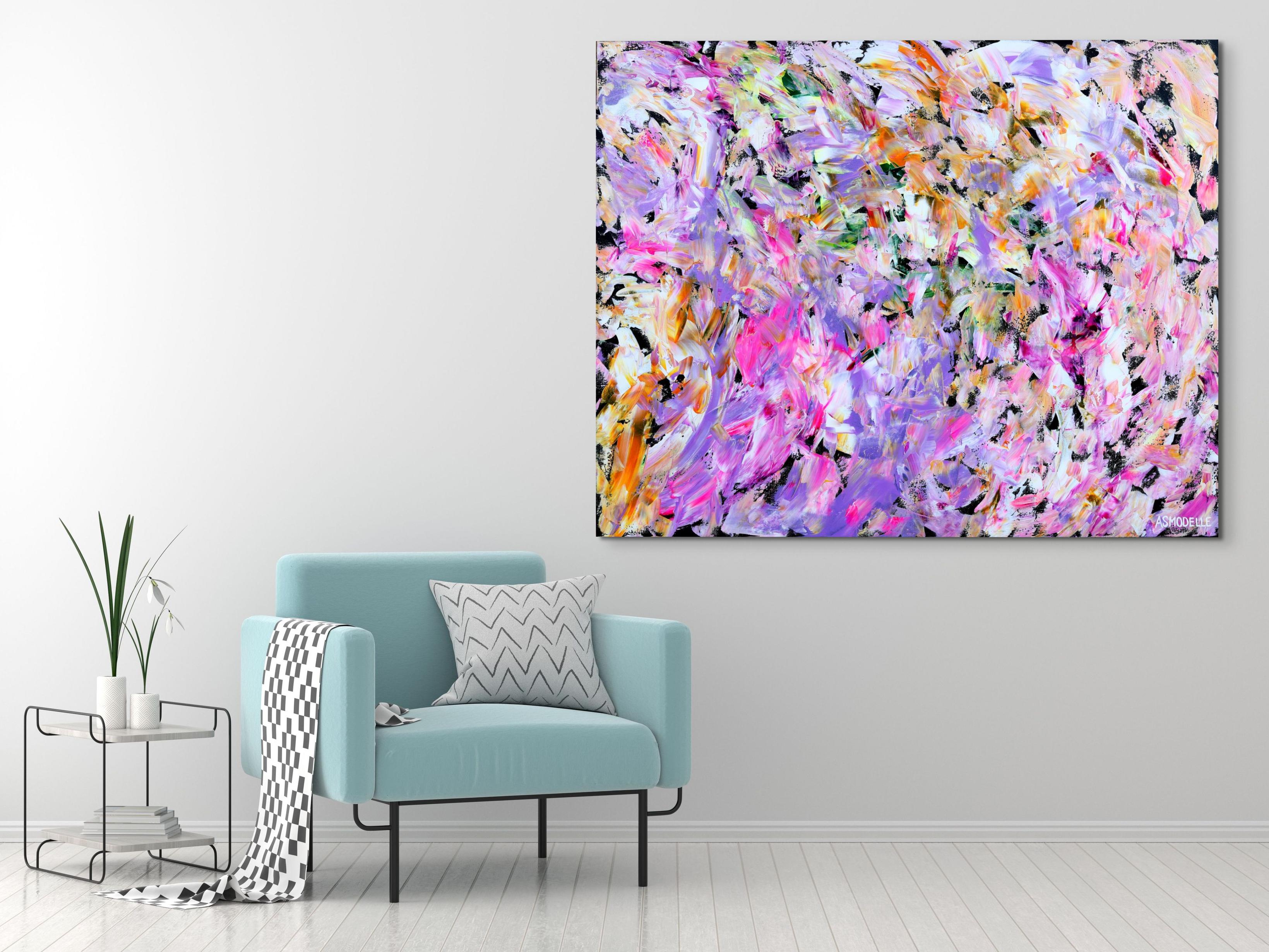 Floral Pearl on Black - Painting by Estelle Asmodelle