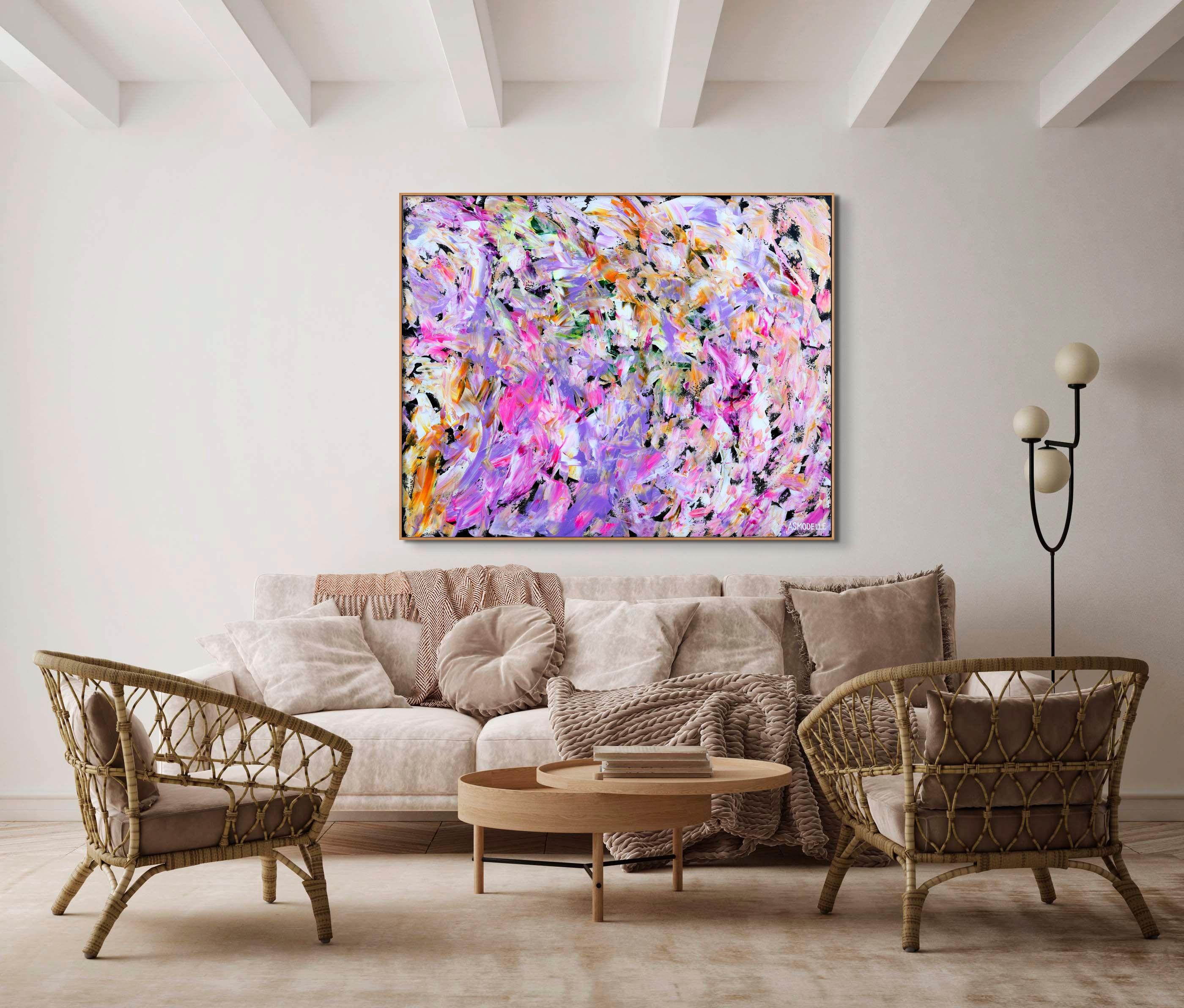 Floral Pearl on Black - Abstract Expressionist Painting by Estelle Asmodelle