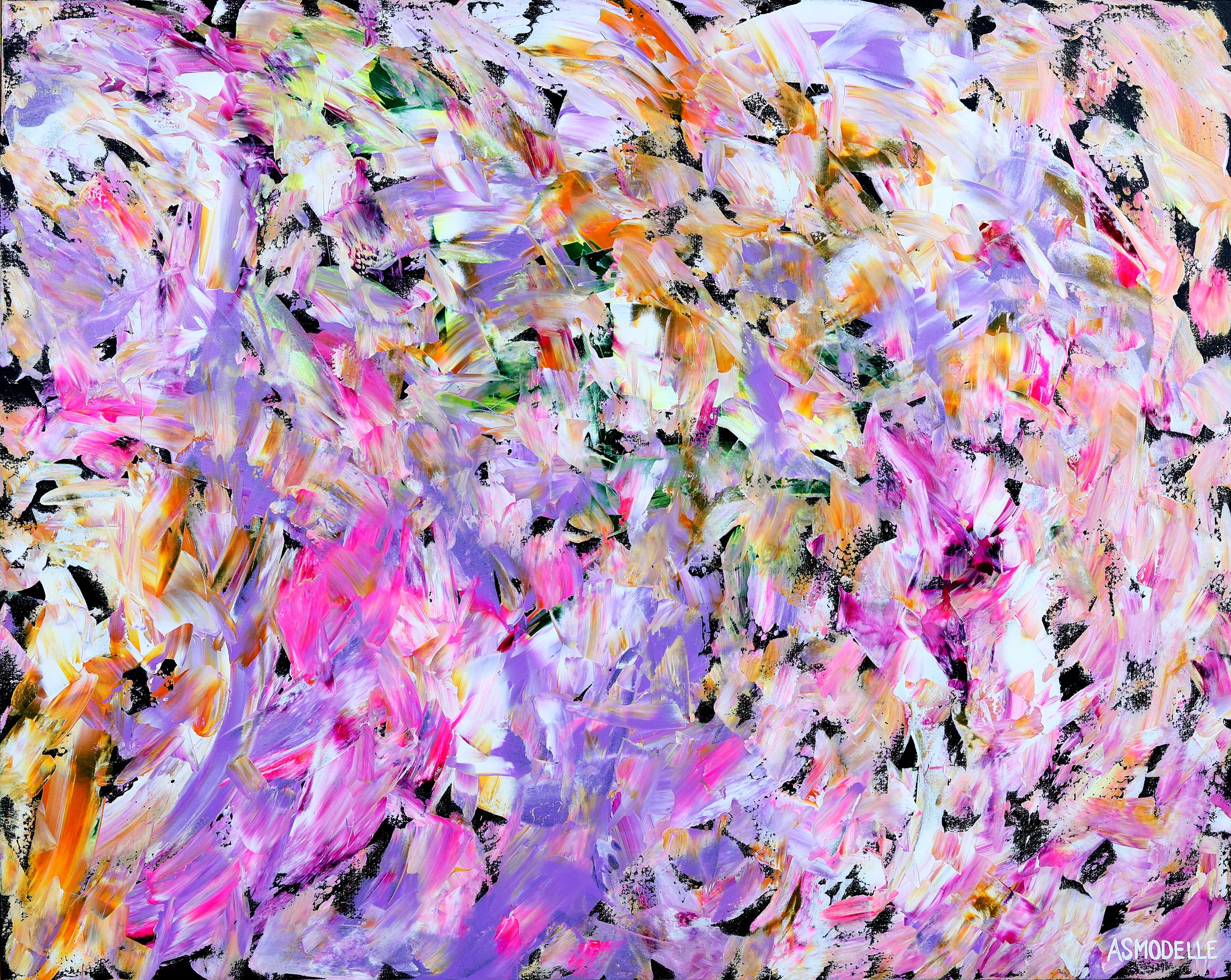 Estelle Asmodelle Abstract Painting - Floral Pearl on Black