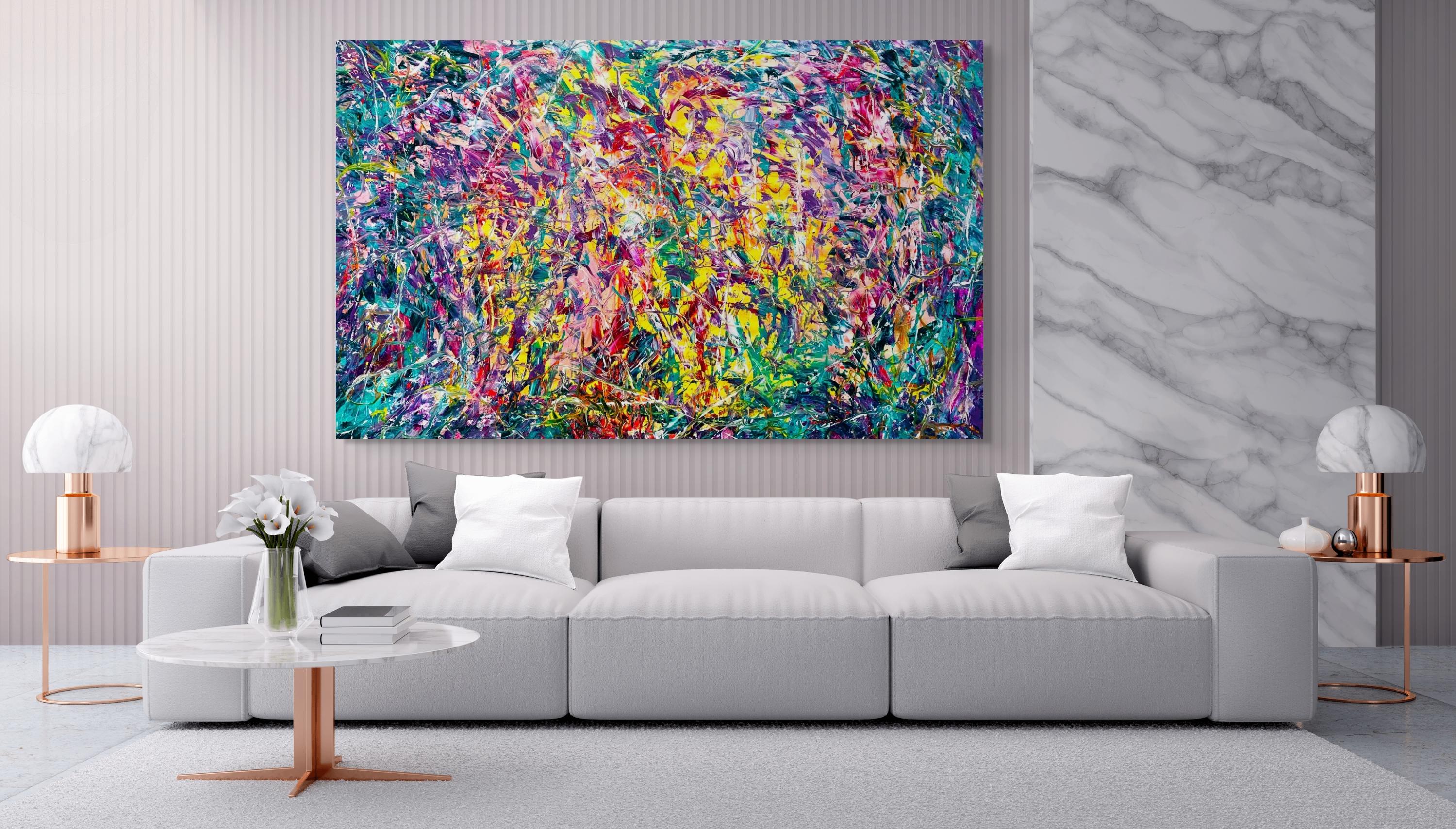 This artwork represents how the life of a person pathway winds around and comes back again. This is the emotional journey. This work is painted in the style of abstract expressionism.

This work is painted with synthetic polymer acrylic and the