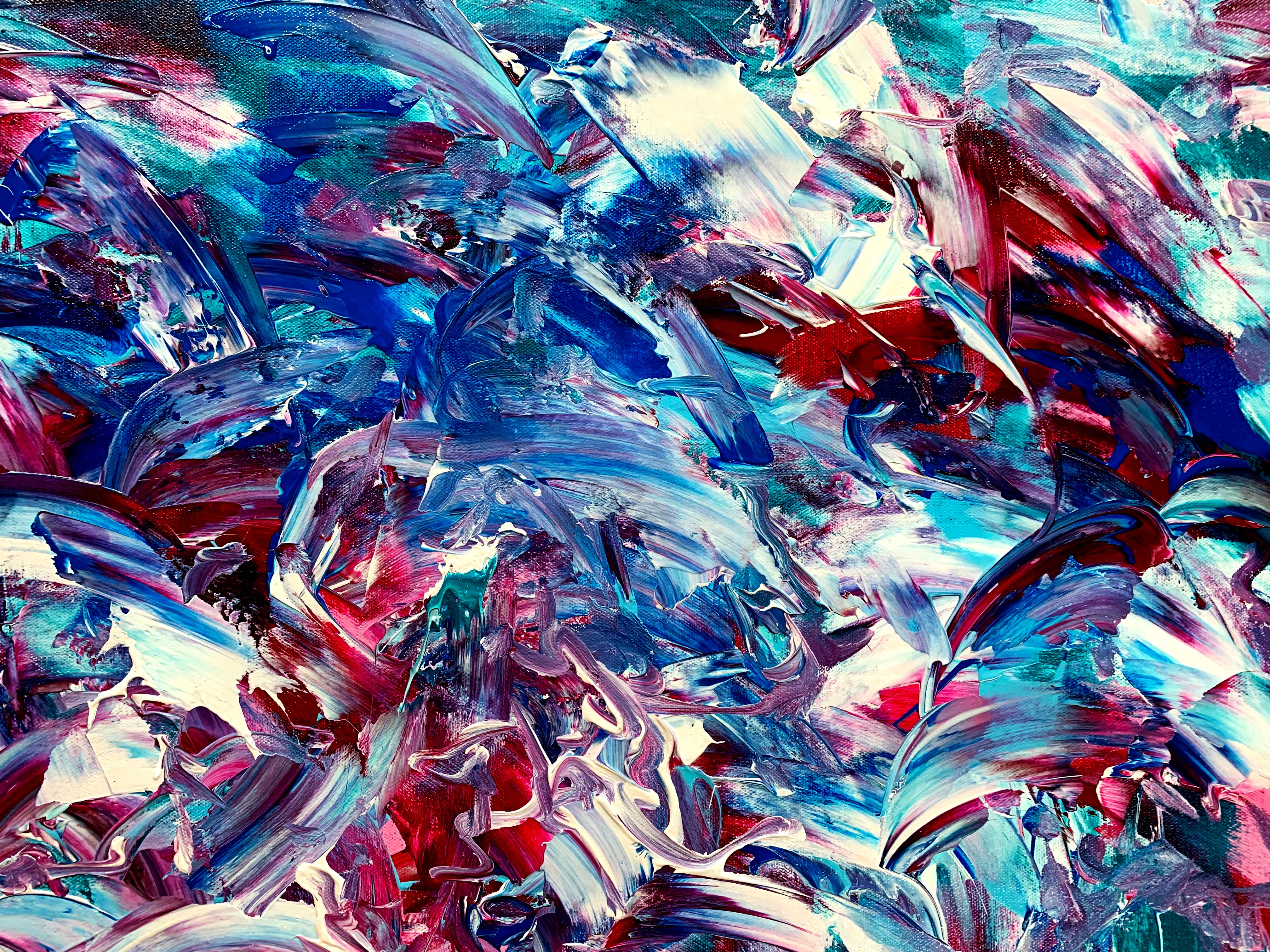 This artwork is about surrendering. Recently, I had to surrender to something that was difficult emotionally, and by surrendering to it the emotional release has really been quite something. This work is painted in the style of abstract