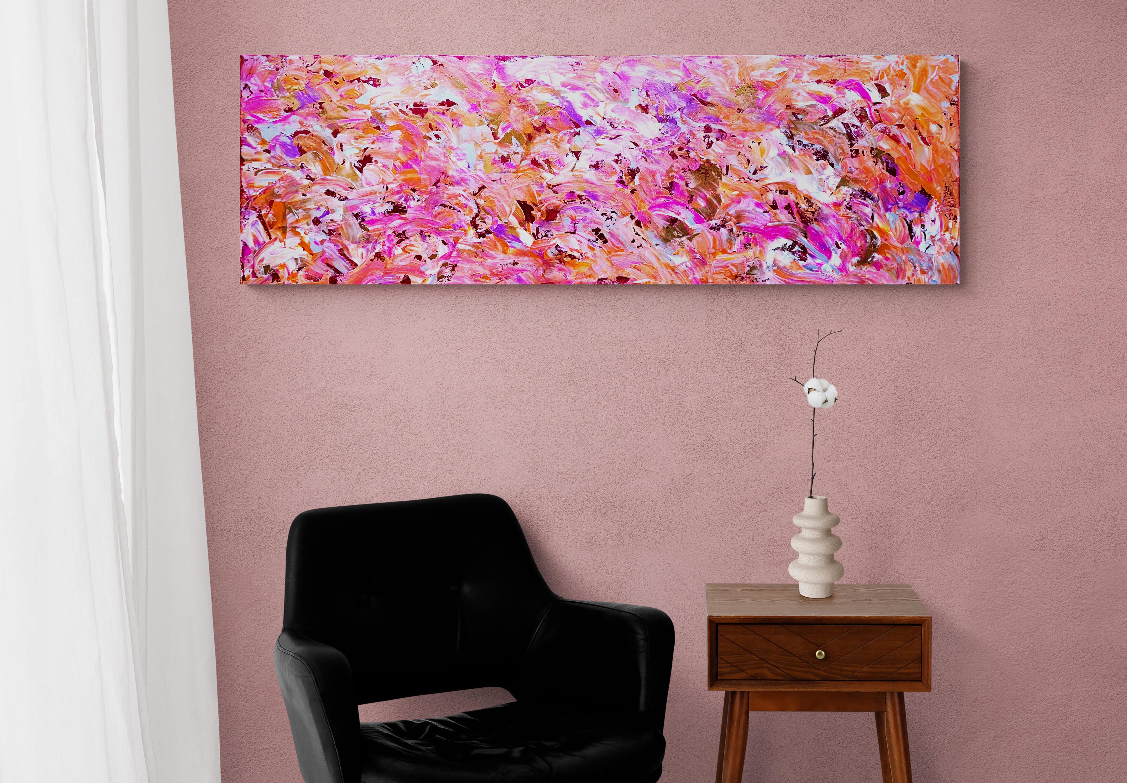 Pink into Golden Embrace - Abstract Expressionist Painting by Estelle Asmodelle