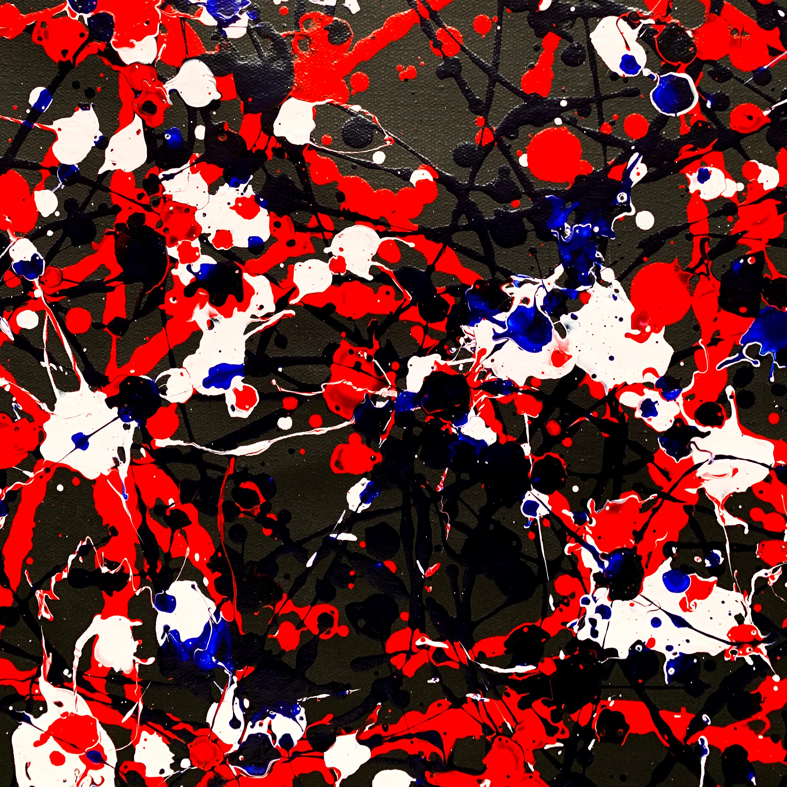 This artwork is an exploration of an action painting with red being the main focus, and it's seemingly formless presence, gives a sense that red dominates the black background. The work is in the style of abstract expressionism.

This artwork is
