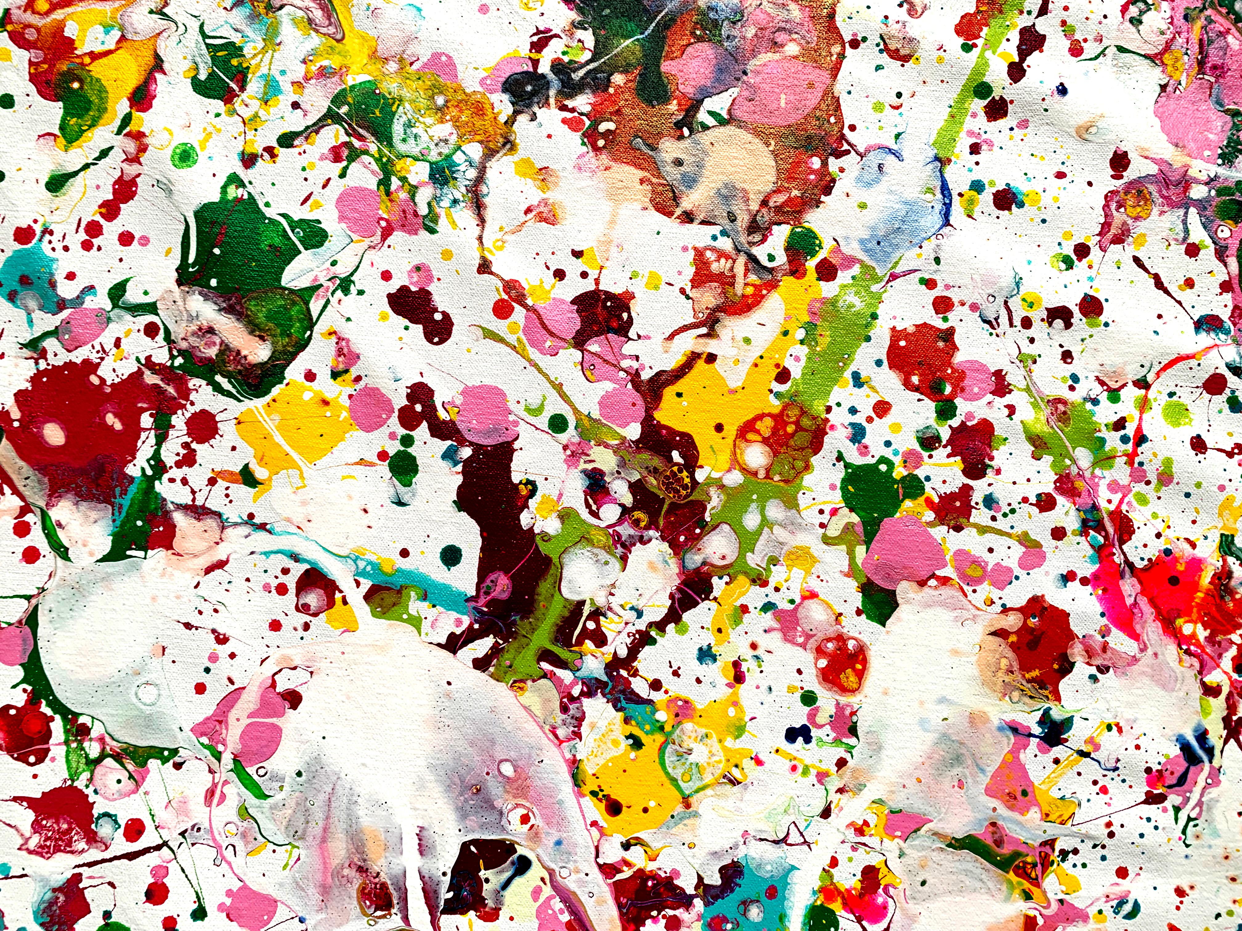 Sometimes a bubble just keeps getting bigger, and its not only bubbles but a whole host of things.. The work is in the style of abstract expressionism.

This artwork is painted on professional-grade canvas stretched and sealed with varnish. The