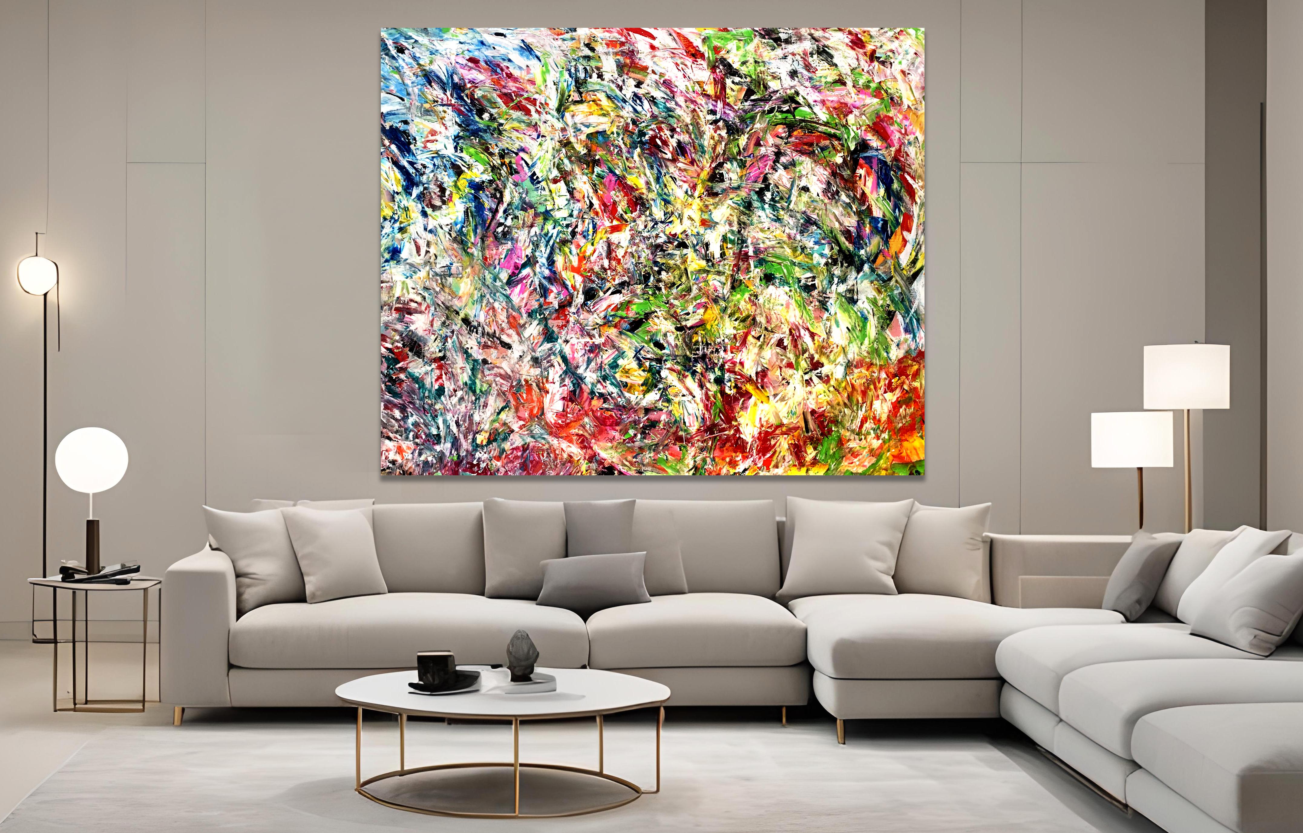 Este cuadro forma parte de una larga serie, que abarca muchos años, sin título. Estas obras son de gran formato y en realidad son una exploración en diferentes tipos de transición con la pintura. Esta obra está pintada al estilo del expresionismo