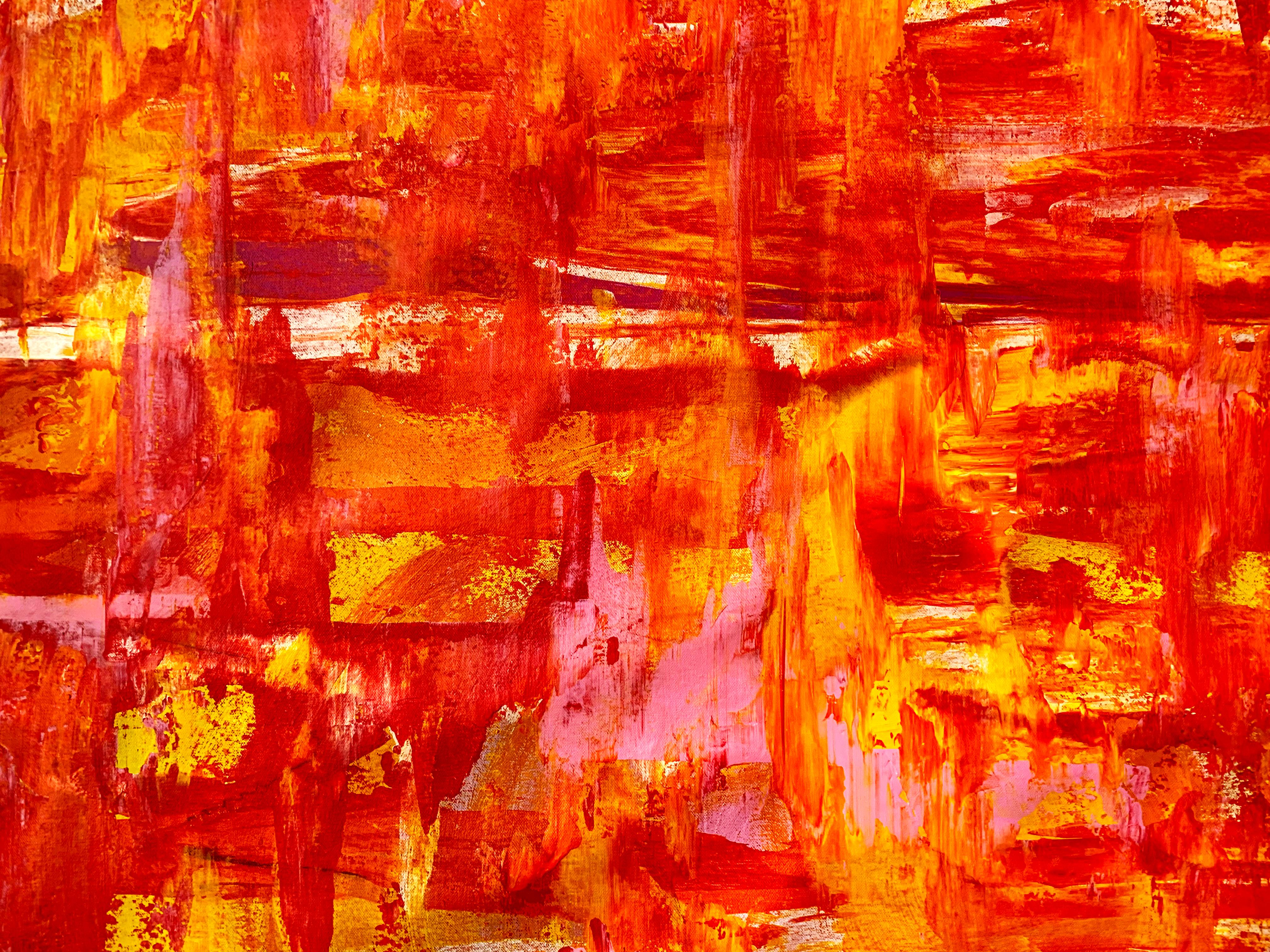 Warming - Red Abstract Painting by Estelle Asmodelle