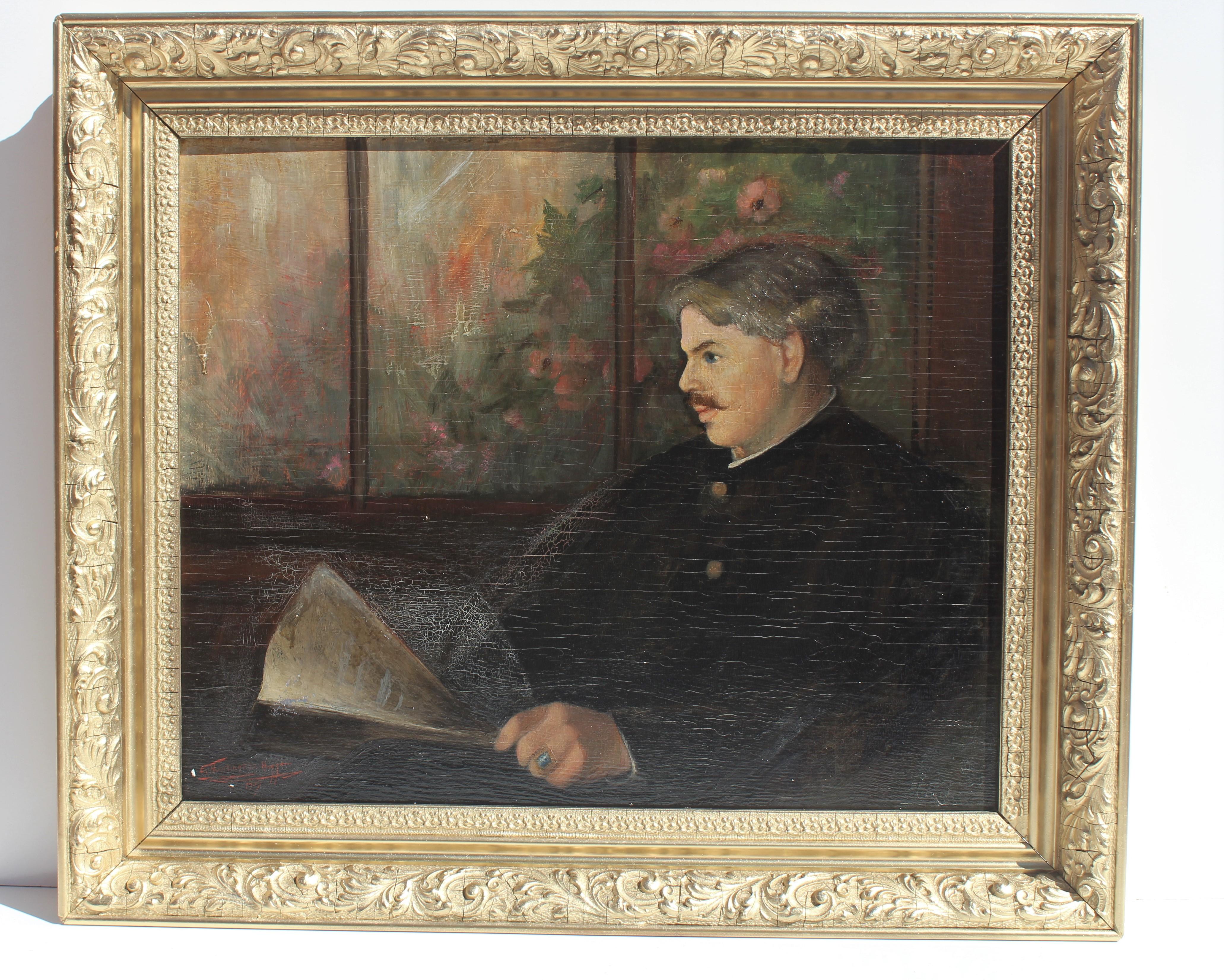 E.Huntington Huggins 1867-1963 Antico dipinto a olio su tavola Ritratto, datato. 2