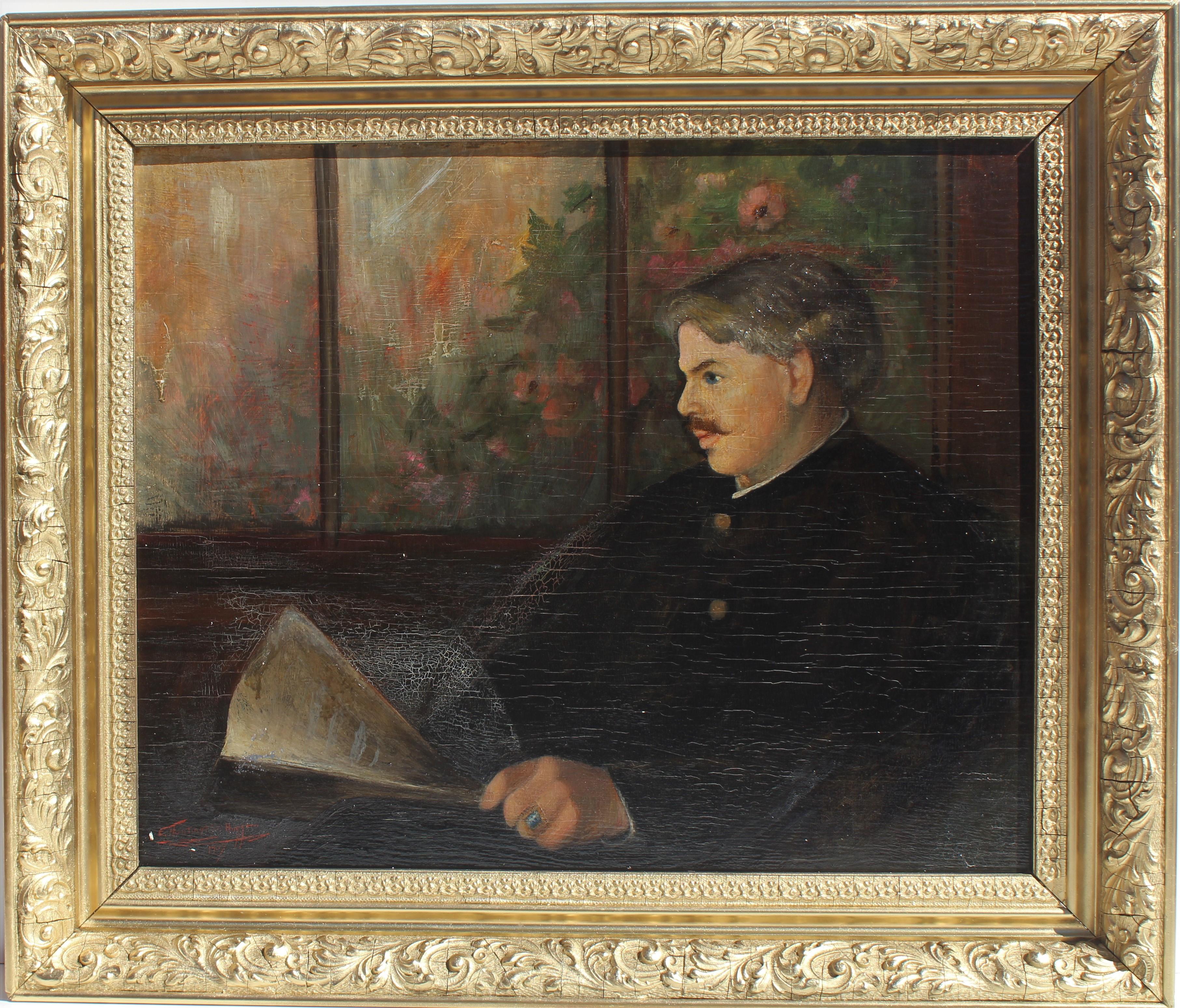E.Huntington Huggins 1867-1963 Antico dipinto a olio su tavola Ritratto, datato. 3