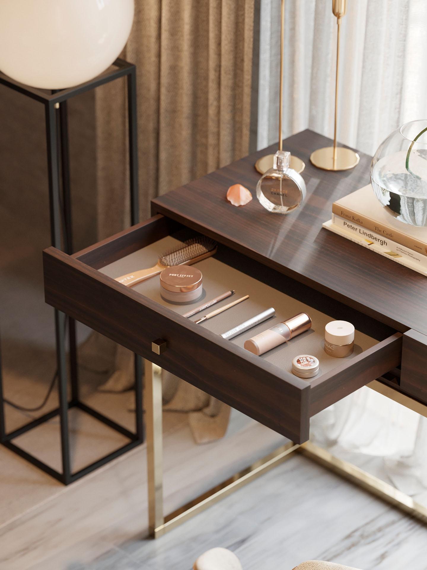 Stainless Steel Contemporary Portuguese dressing table with customisable wood veneer For Sale