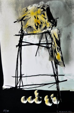 "Chair", 2008 Serigrafia originale spagnola firmata primitivismo astratto 23x15in