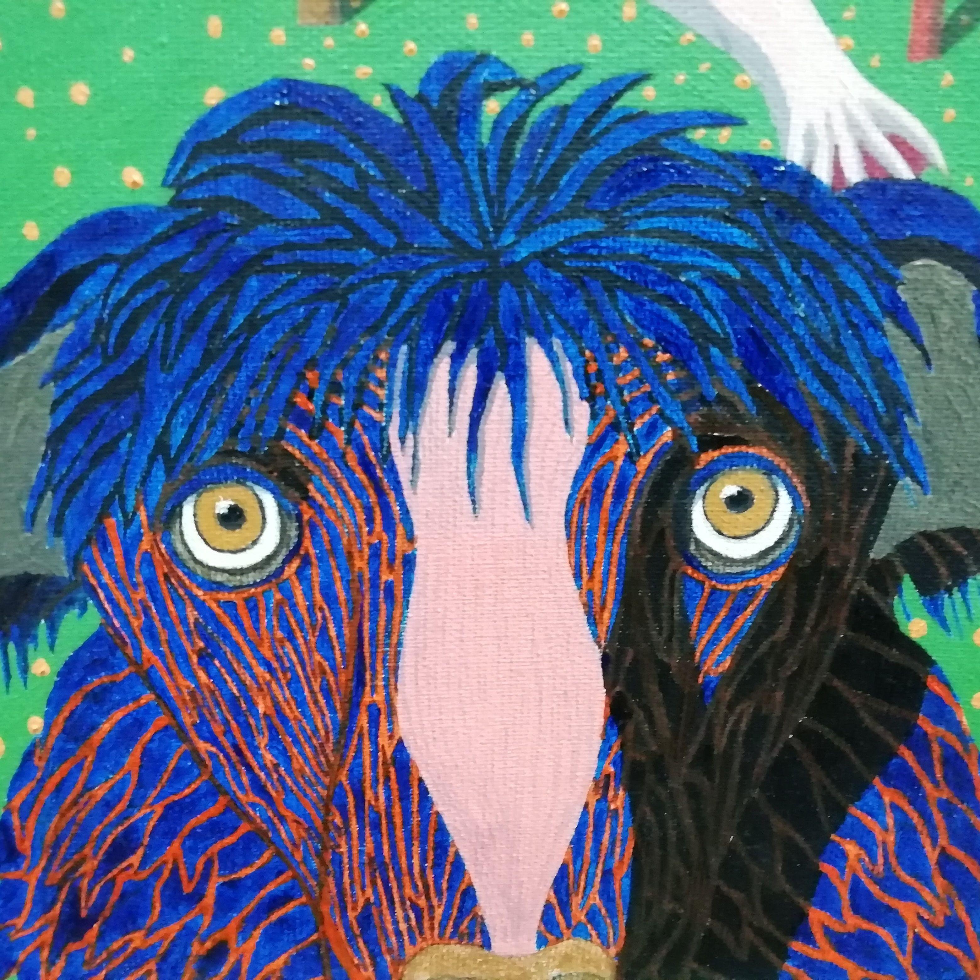 This painting is inspired by a song of the same title by the band Belako. The dog is a personal vision of our pet Pongo. :: Painting :: Surrealism :: This piece comes with an official certificate of authenticity signed by the artist :: Ready to