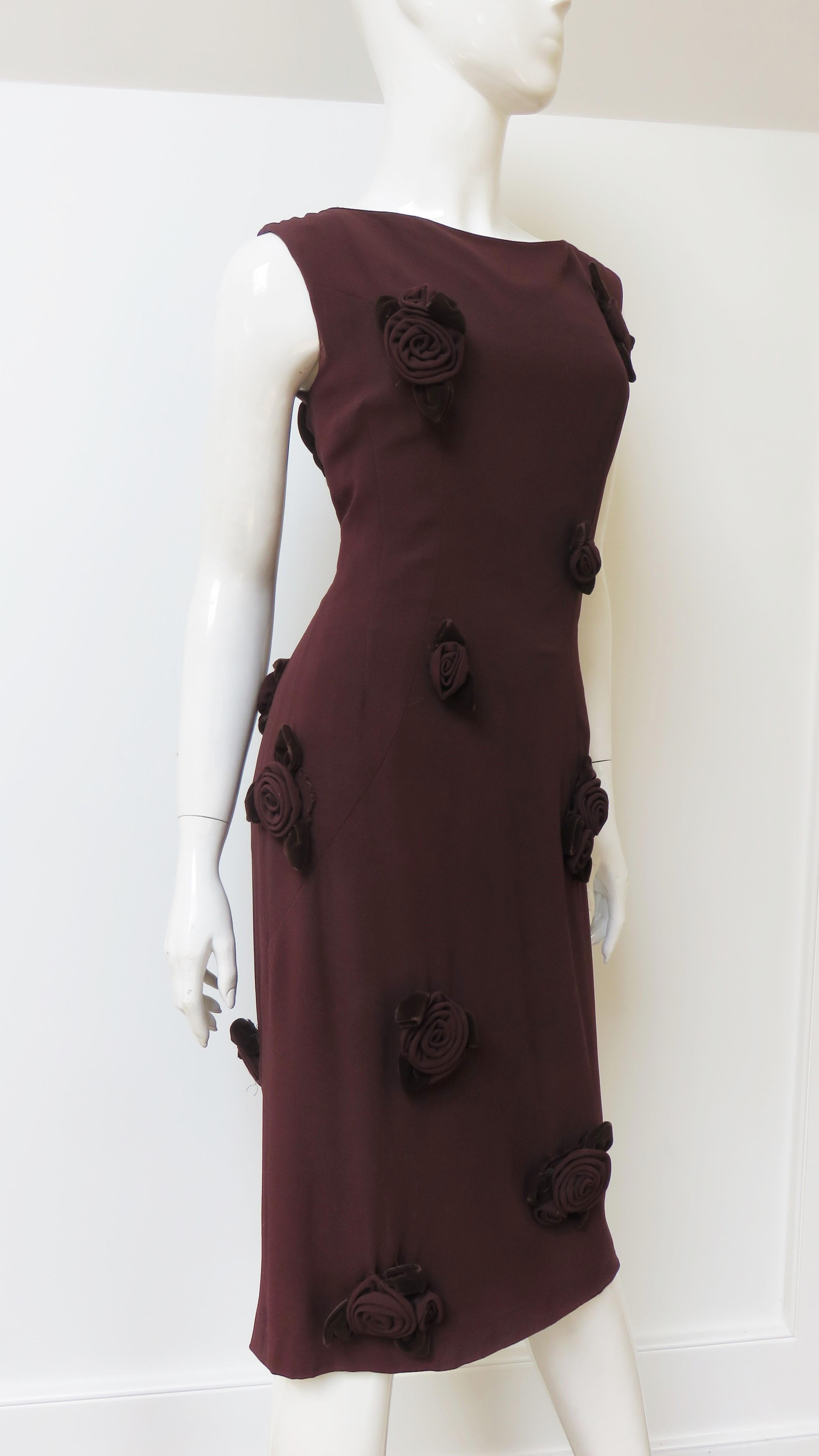 Estevez Brown Flower Applique Dress 1960s For Sale 6