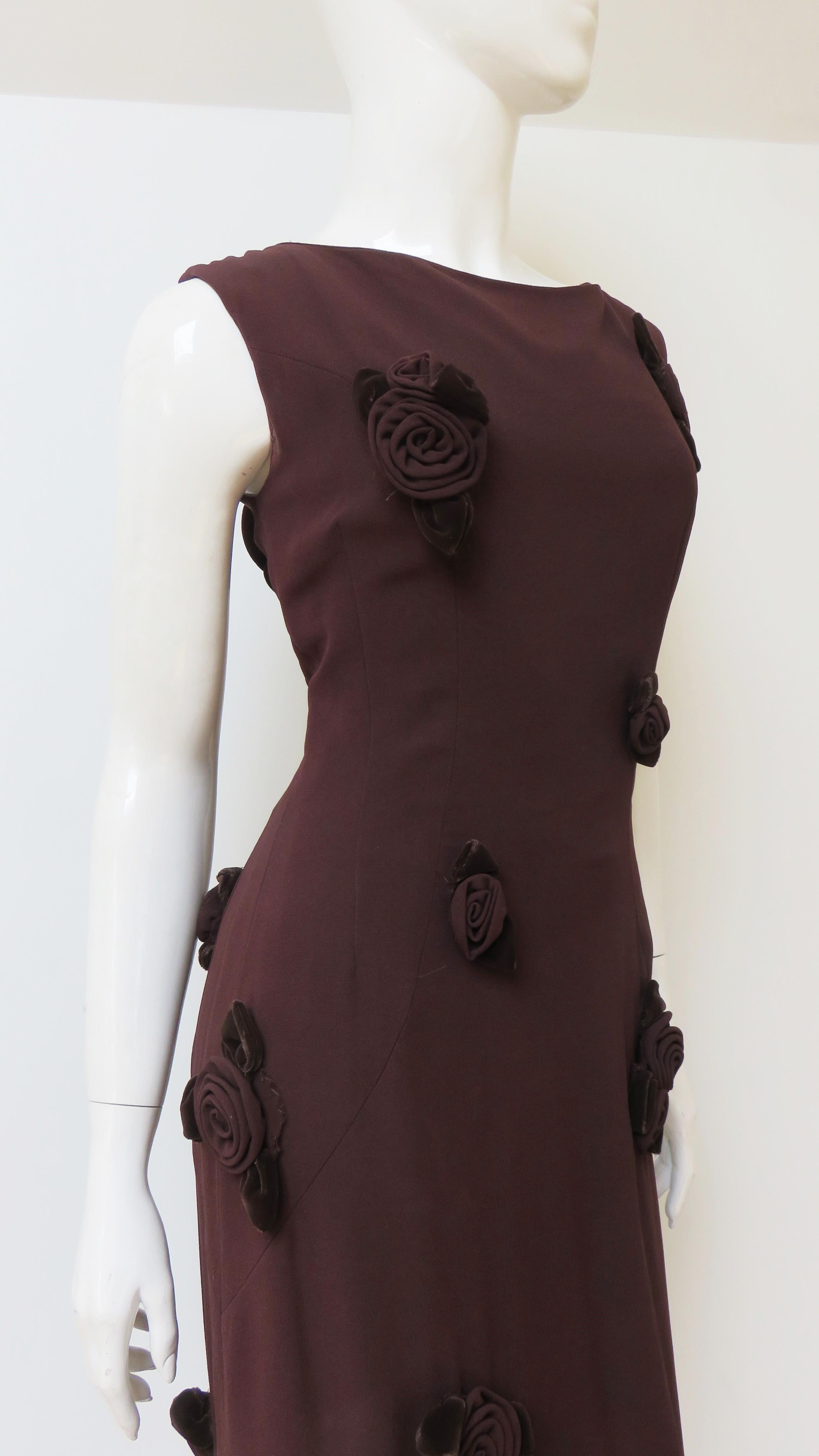 Estevez Brown Flower Applique Dress 1960s For Sale 7