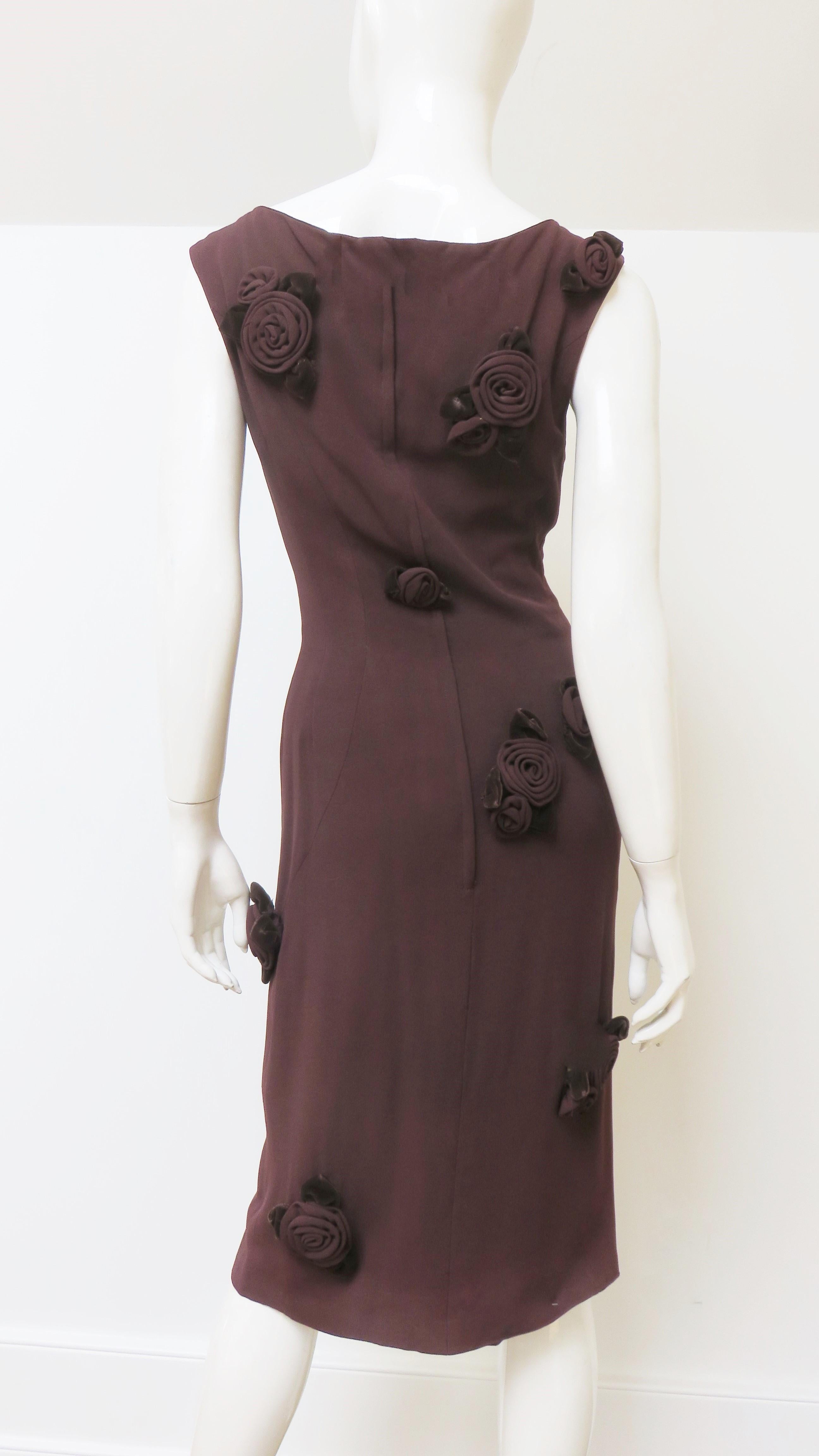 Estevez Brown Flower Applique Dress 1960s For Sale 8