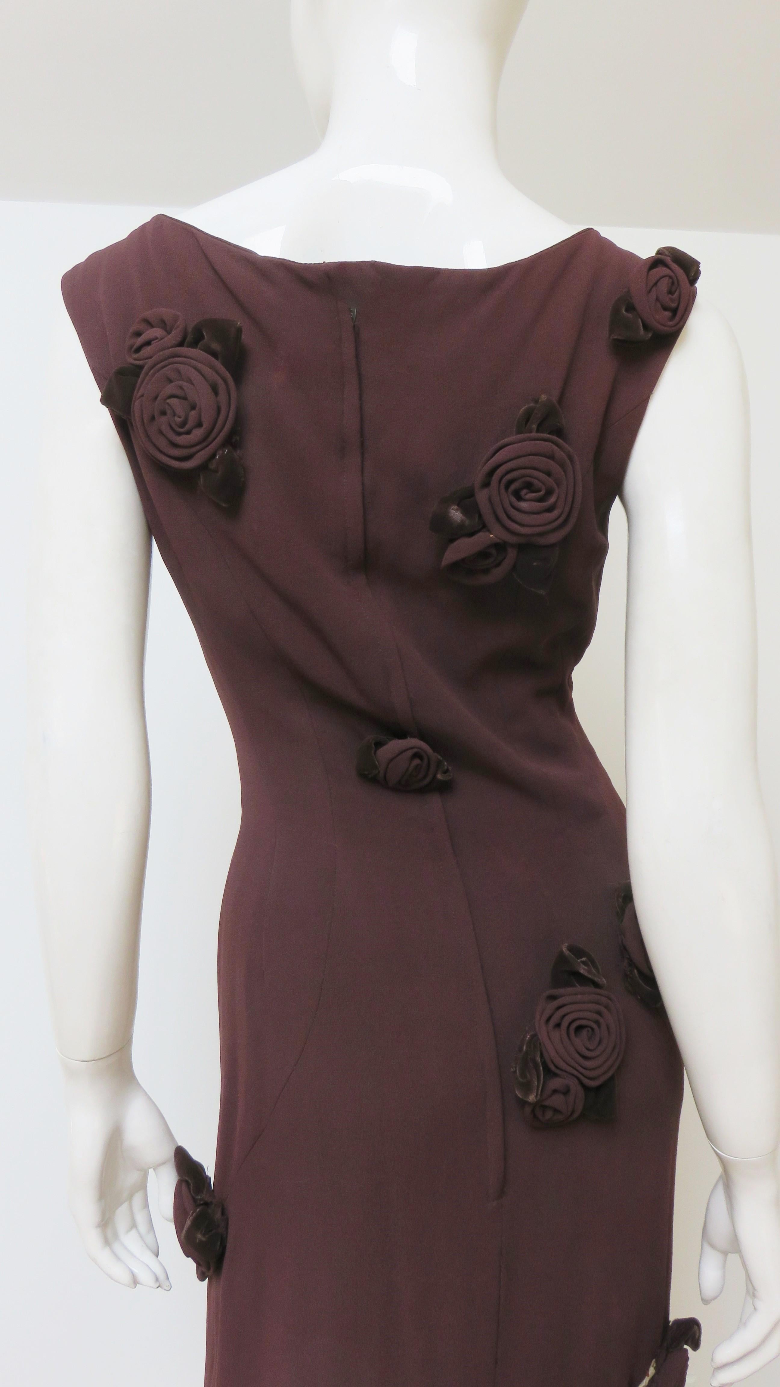 Estevez Brown Flower Applique Dress 1960s For Sale 9