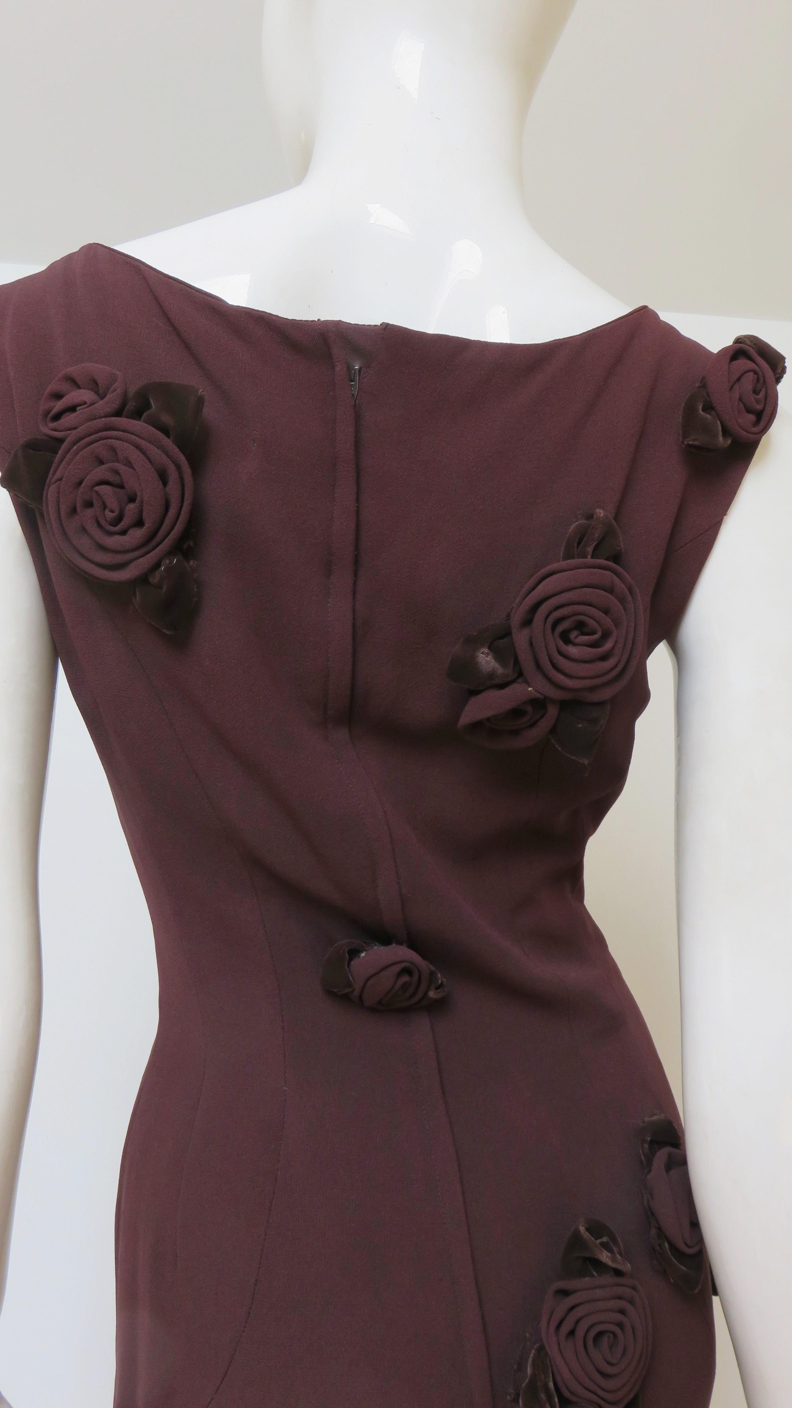 Estevez Brown Flower Applique Dress 1960s For Sale 10