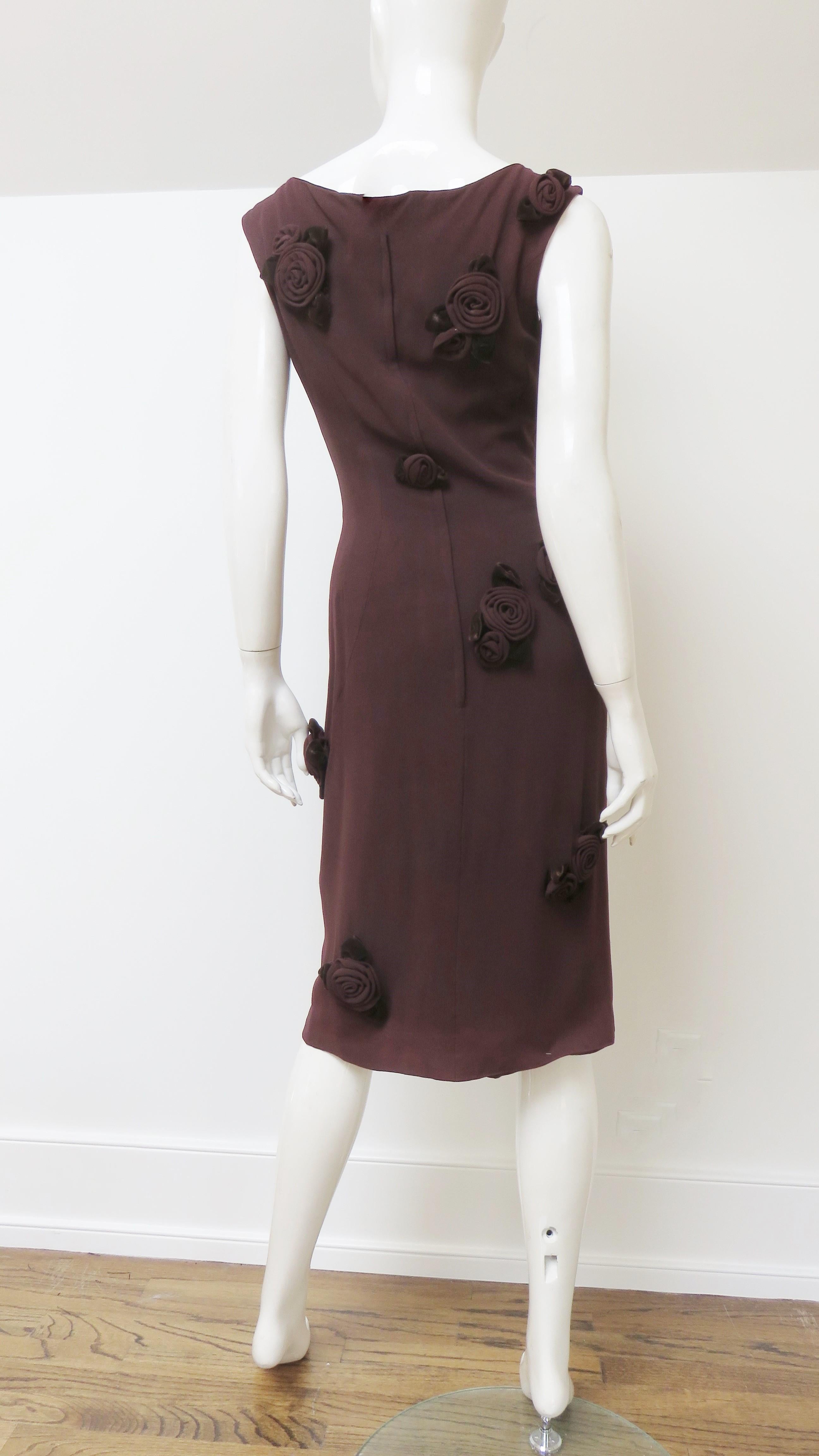 Estevez Brown Flower Applique Dress 1960s For Sale 12