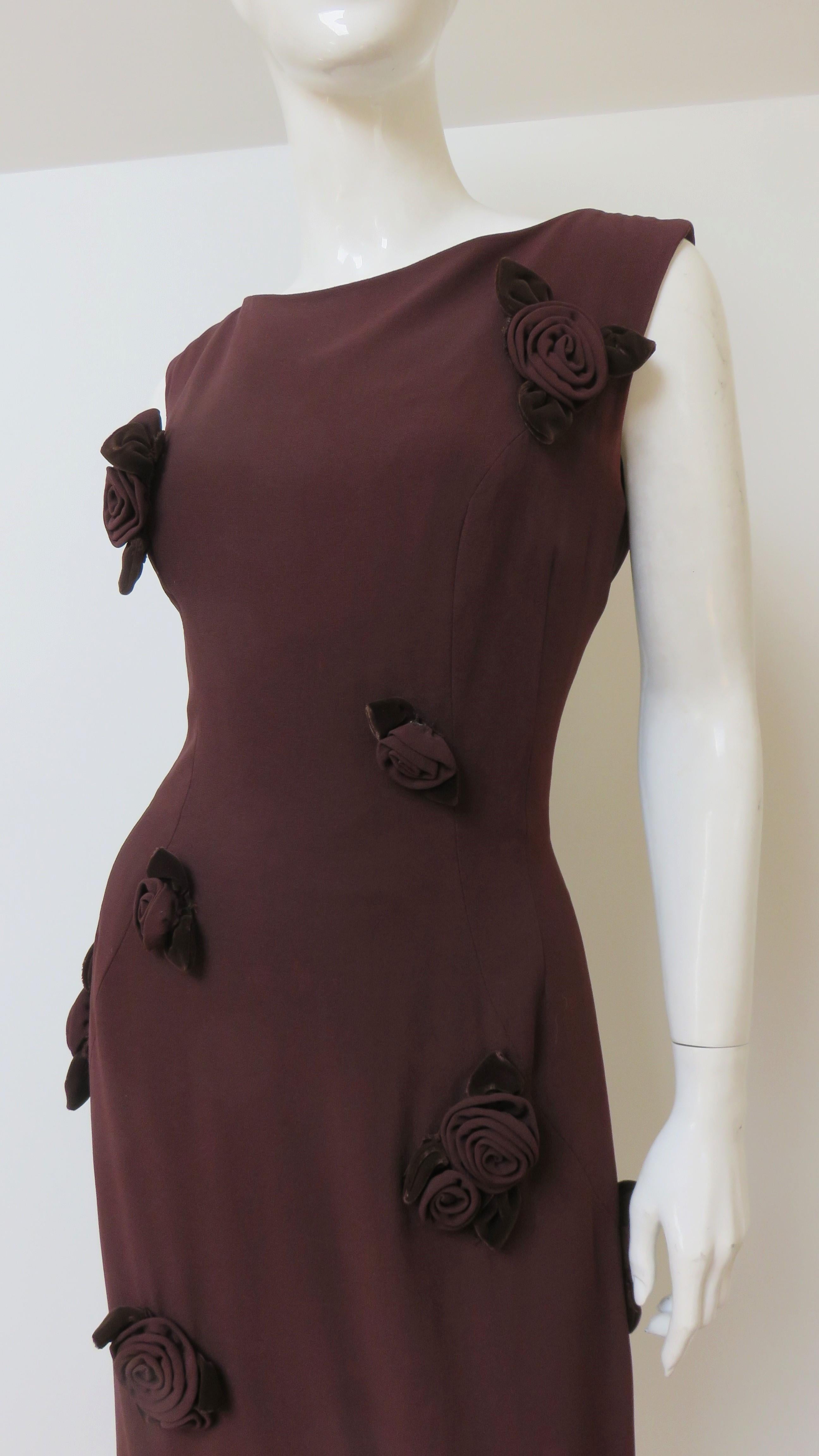 Women's Estevez Brown Flower Applique Dress 1960s For Sale