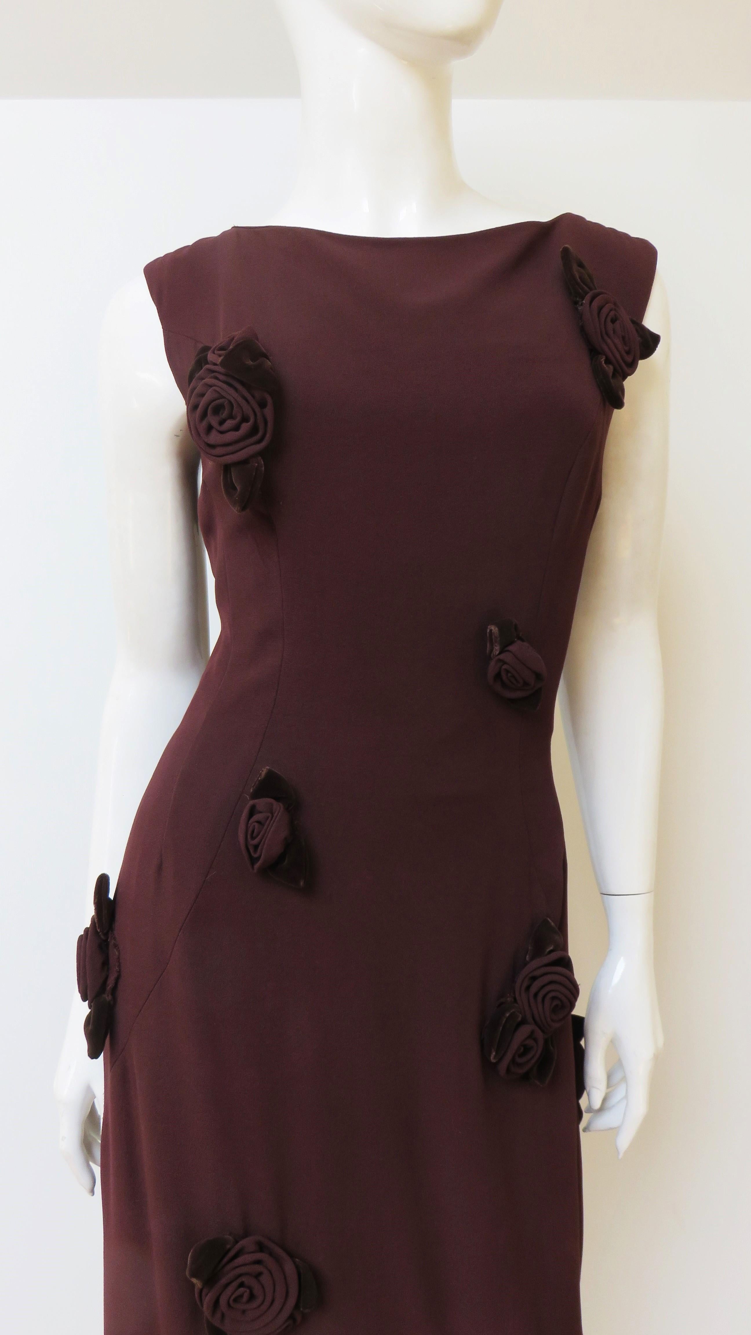Estevez Brown Flower Applique Dress 1960s For Sale 1