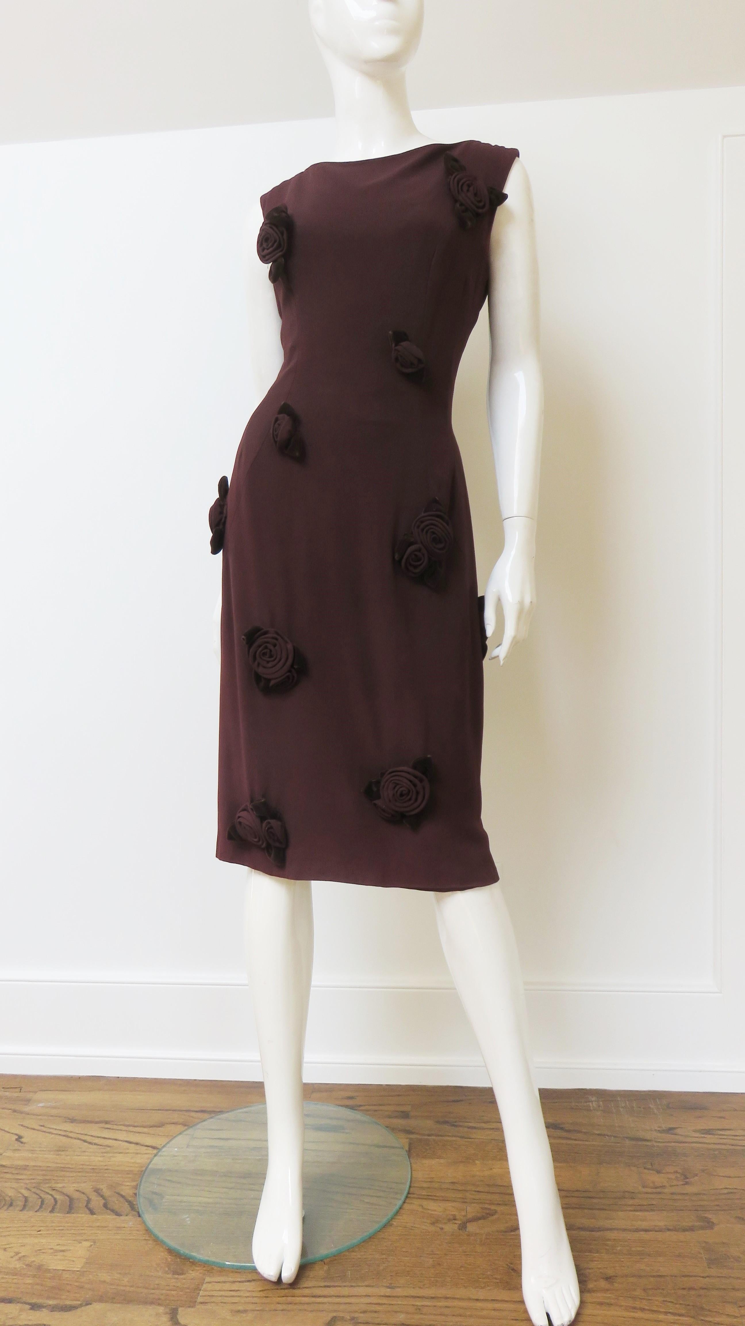 Estevez Brown Flower Applique Dress 1960s For Sale 5