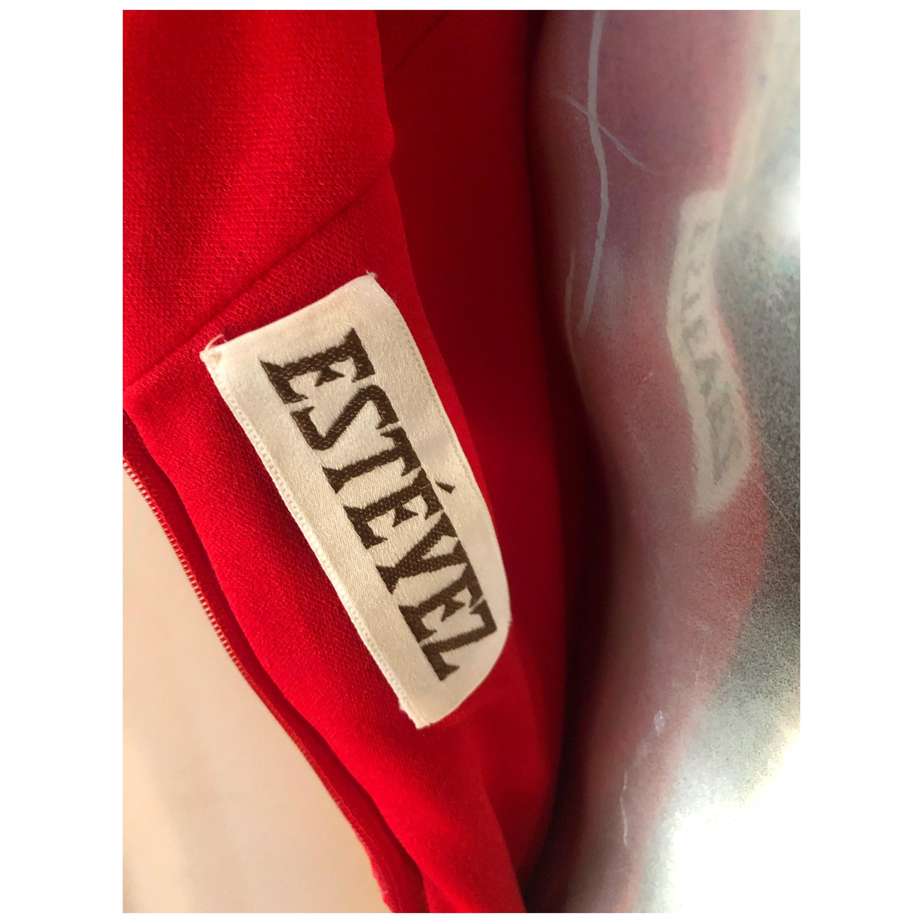 Estevez Hollywood Vintage One Shoulder Draped Red Crepe Dress Size 8 In Good Condition For Sale In Palm Springs, CA