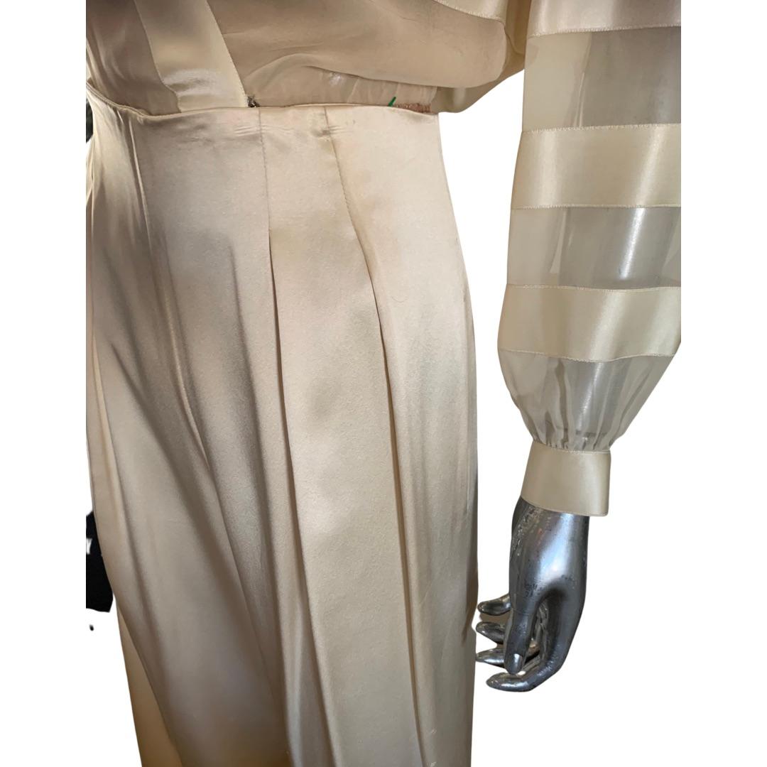 Estevez Silk Stripe Chiffon & Satin Stripe Bodysuit Wide Leg Trouser Set Size 8 1