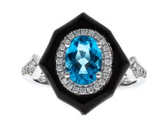 Esther 10K White Gold Oval-Cut Swiss Blue Topaz Ring